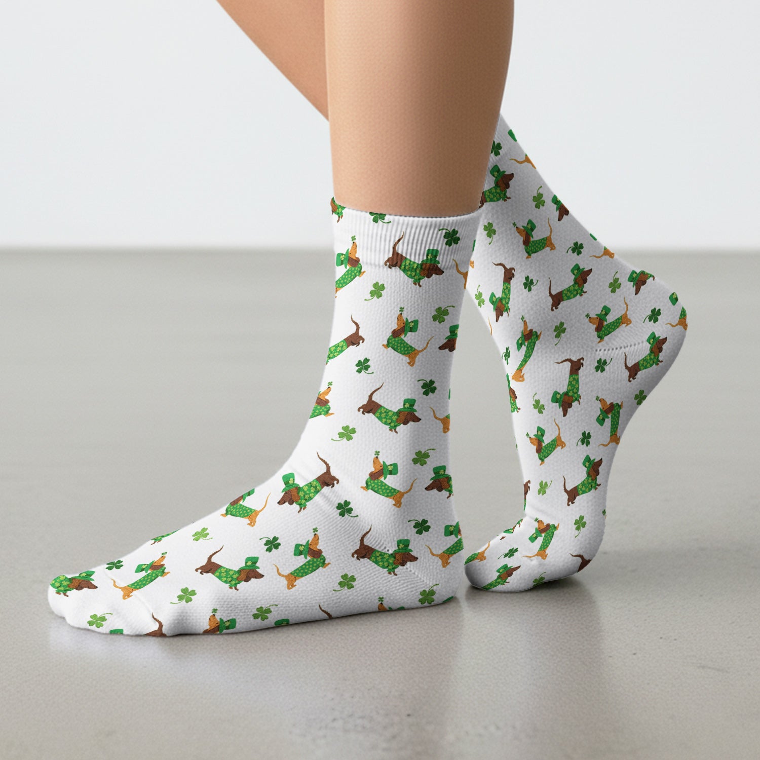 St. Patrick’s Day Dachshund Scrub Socks, Funny Wiener Dog Nurse Sock, Breathable Fabrics Nursing Uniform