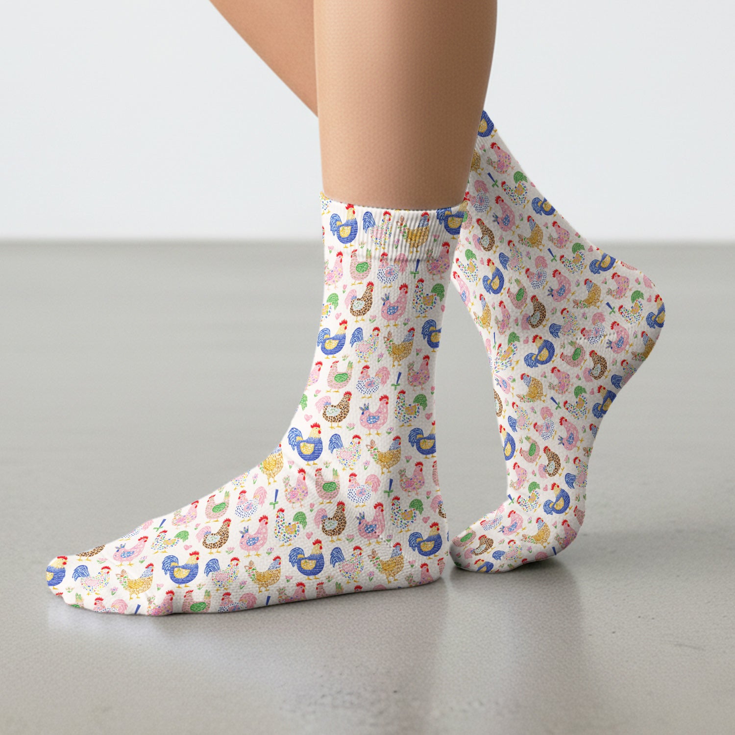 Colorful Chicken Farm Pattern Scrub Socks, Adult Socks for Men and Women