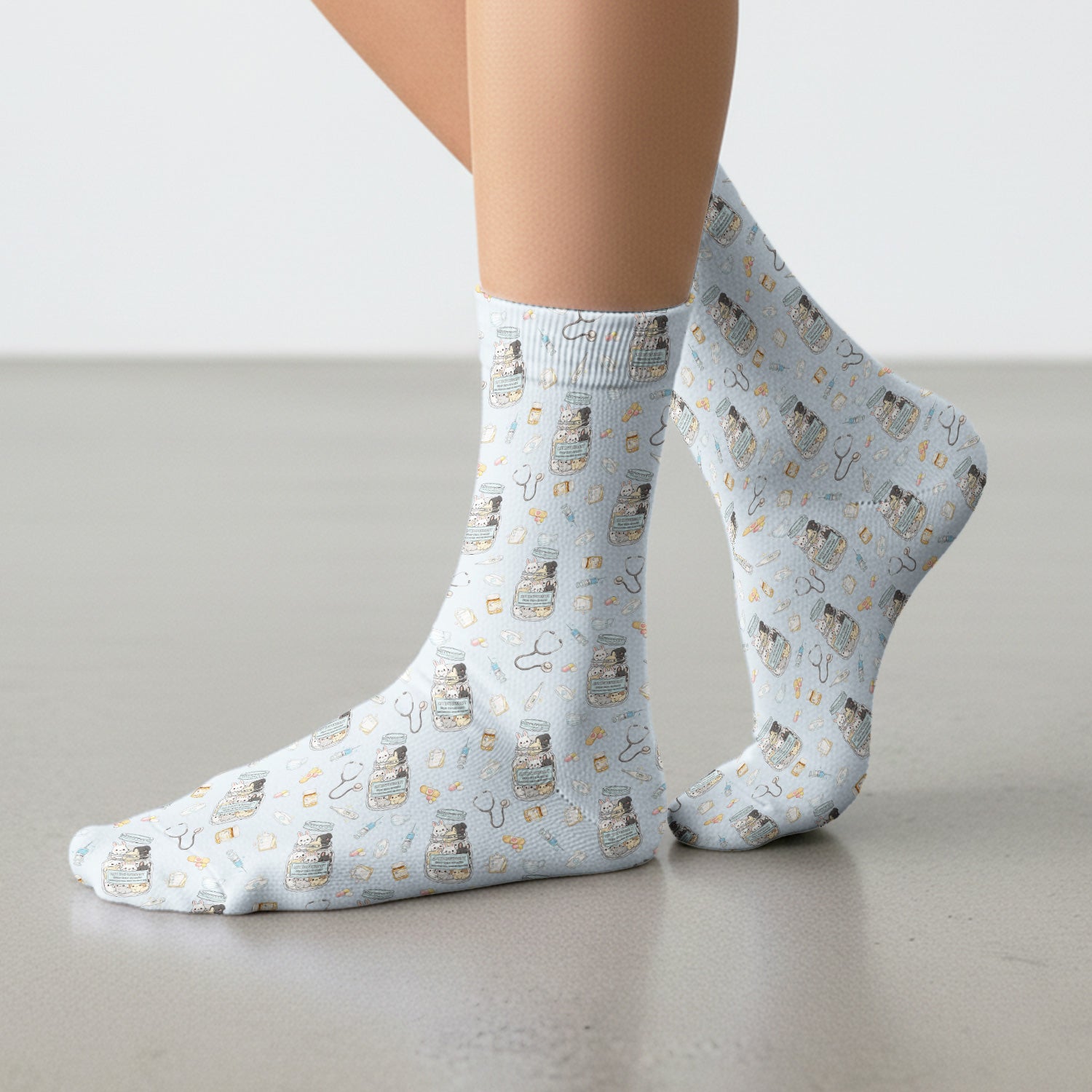 Whimsical Antidepressant Rabbit Jar Design Medical Socks, Breathable Fabric Medical Uniform