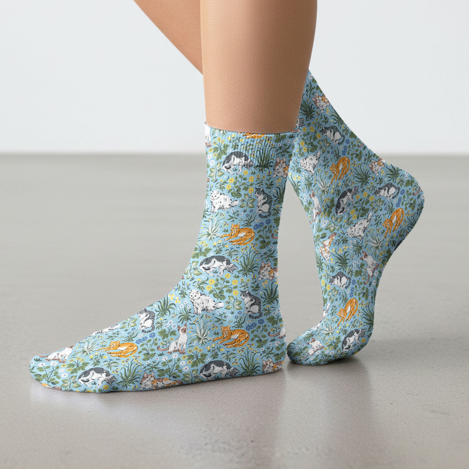 Floral Cat Garden Medical Pattern Socks, Socks for Nurse Doctor