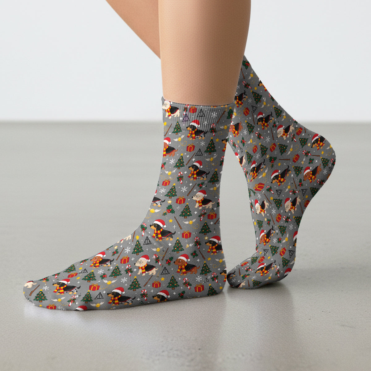 Christmas Wizard Dachshunds Pattern Socks, Adult Socks for Men and Women