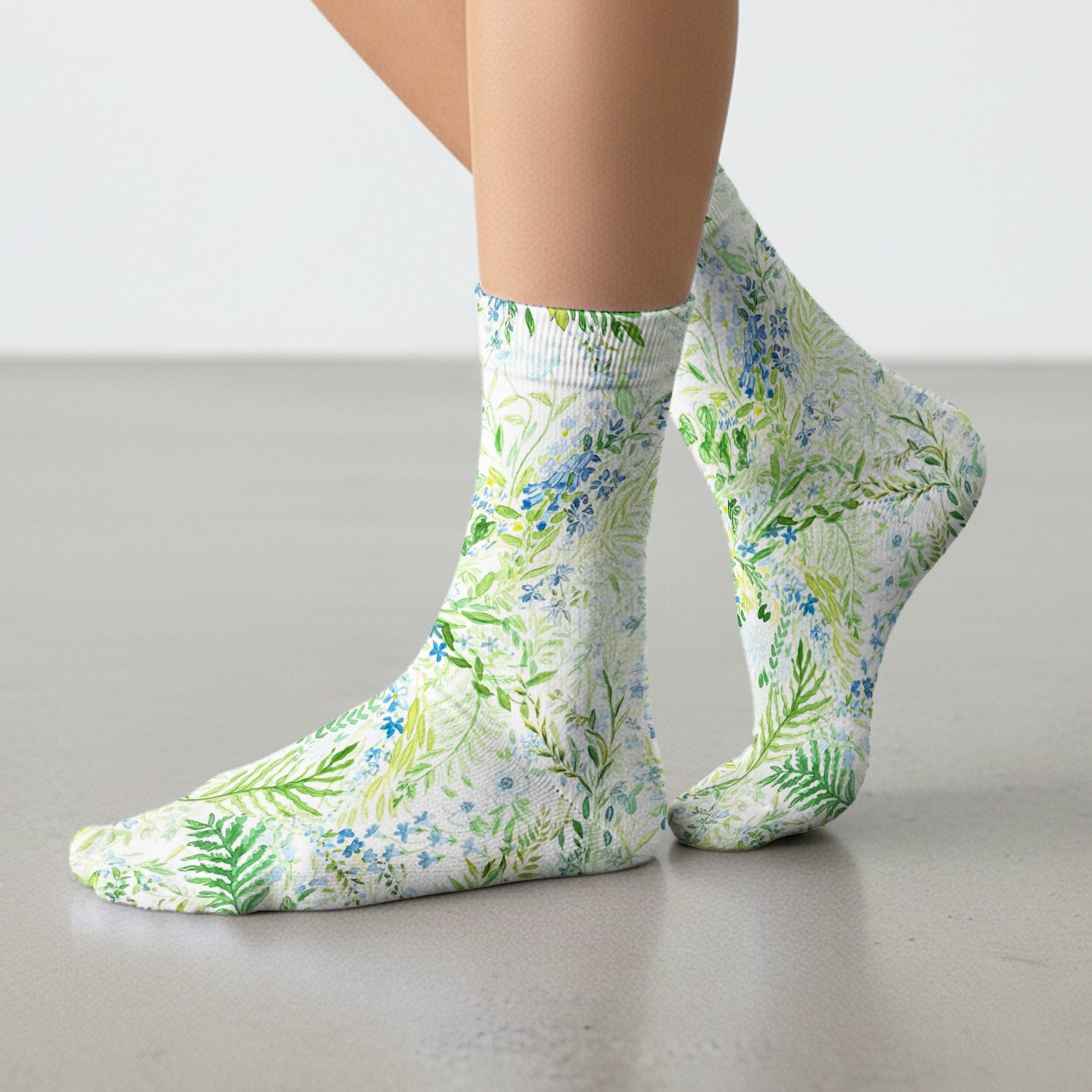 Green Botanical Floral Pattern Socks, Cute Medical Staff Socks