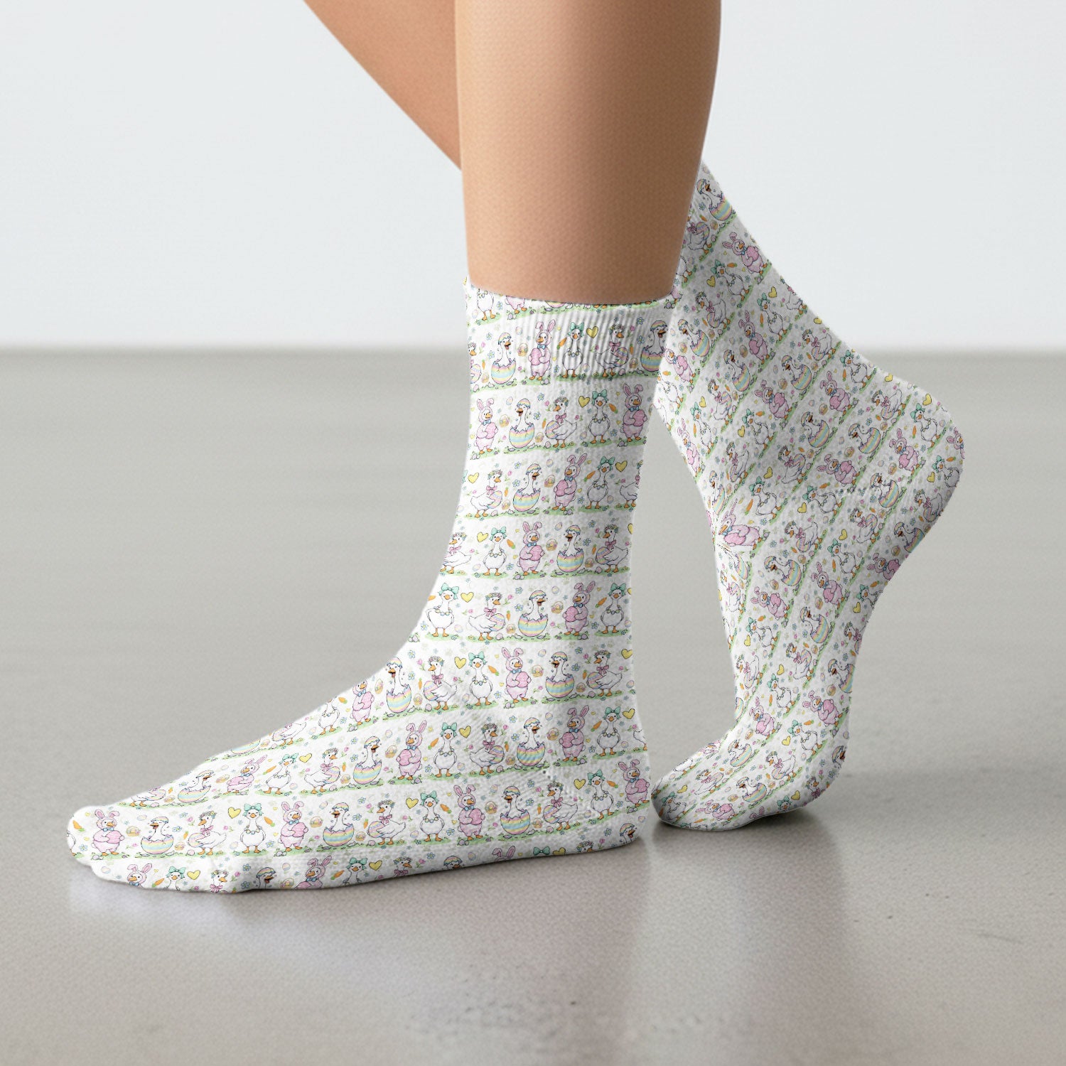 Easter Goose Bunny Egg Print Socks, Breathable Fabrics Medical Uniform
