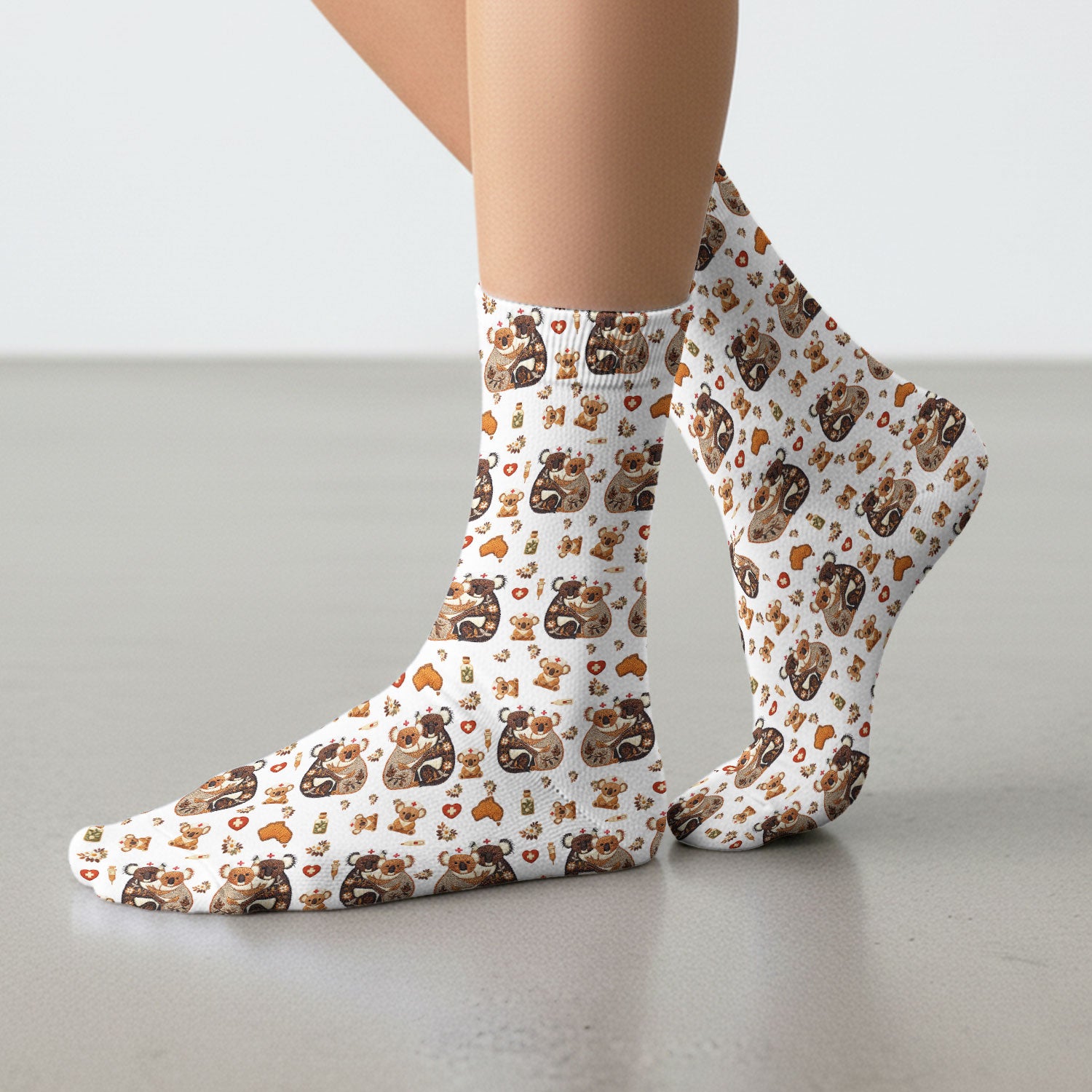 Cute Cartoon Koala Valentine Nurse Design Sock, Breathable Fabrics Medical Uniform