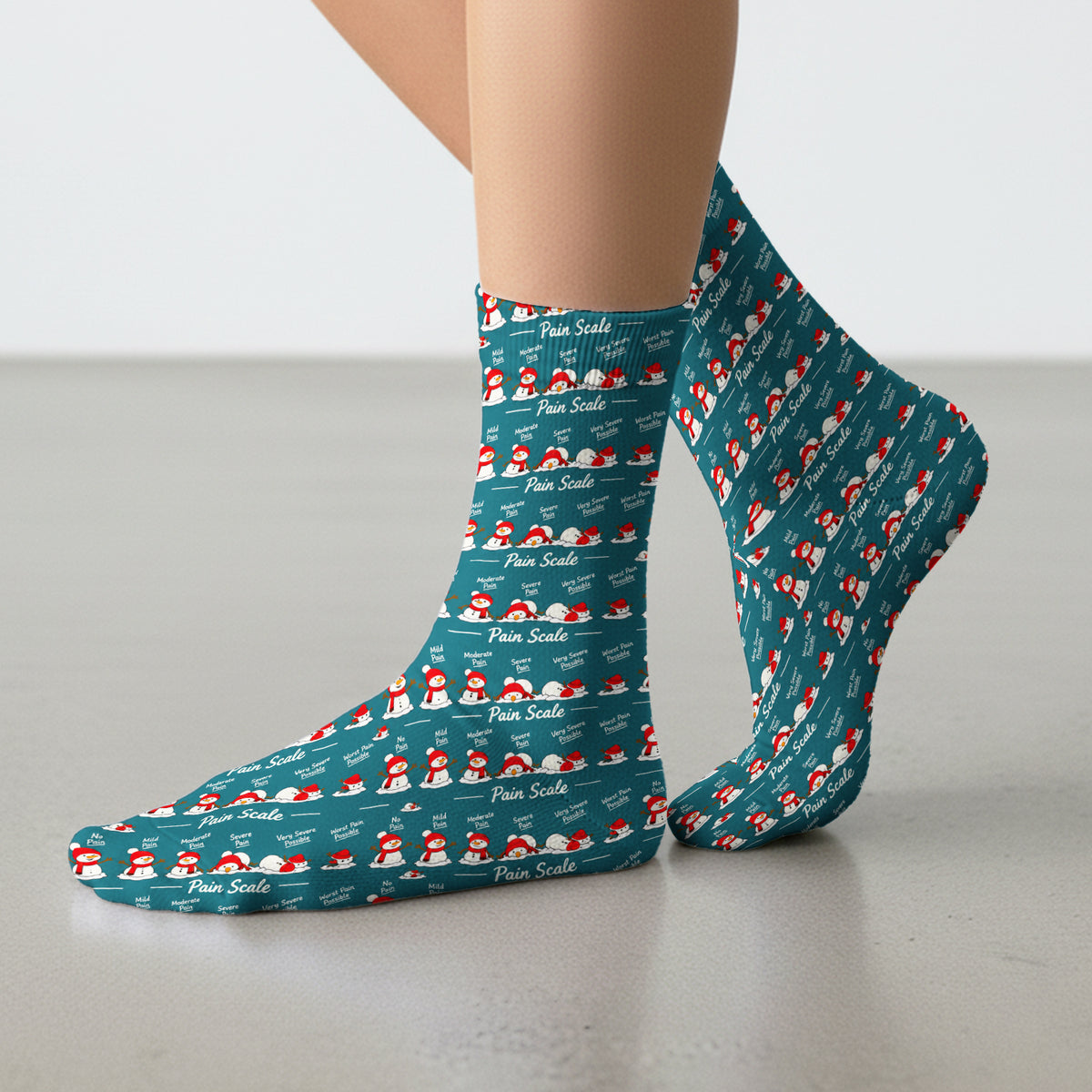 Funny Christmas Snowman Pain Scale Scrub Socks, Breathable Fabrics Nursing Uniform
