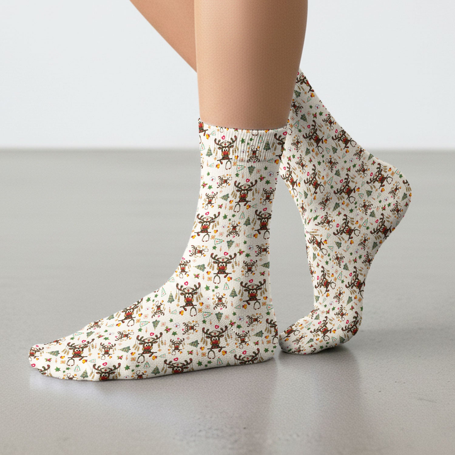 Reindeer Christmas Socks for Nurse Doctor - Funny Holiday Adult Socks for Men and Women - Breathable Fabrics Medical Uniform