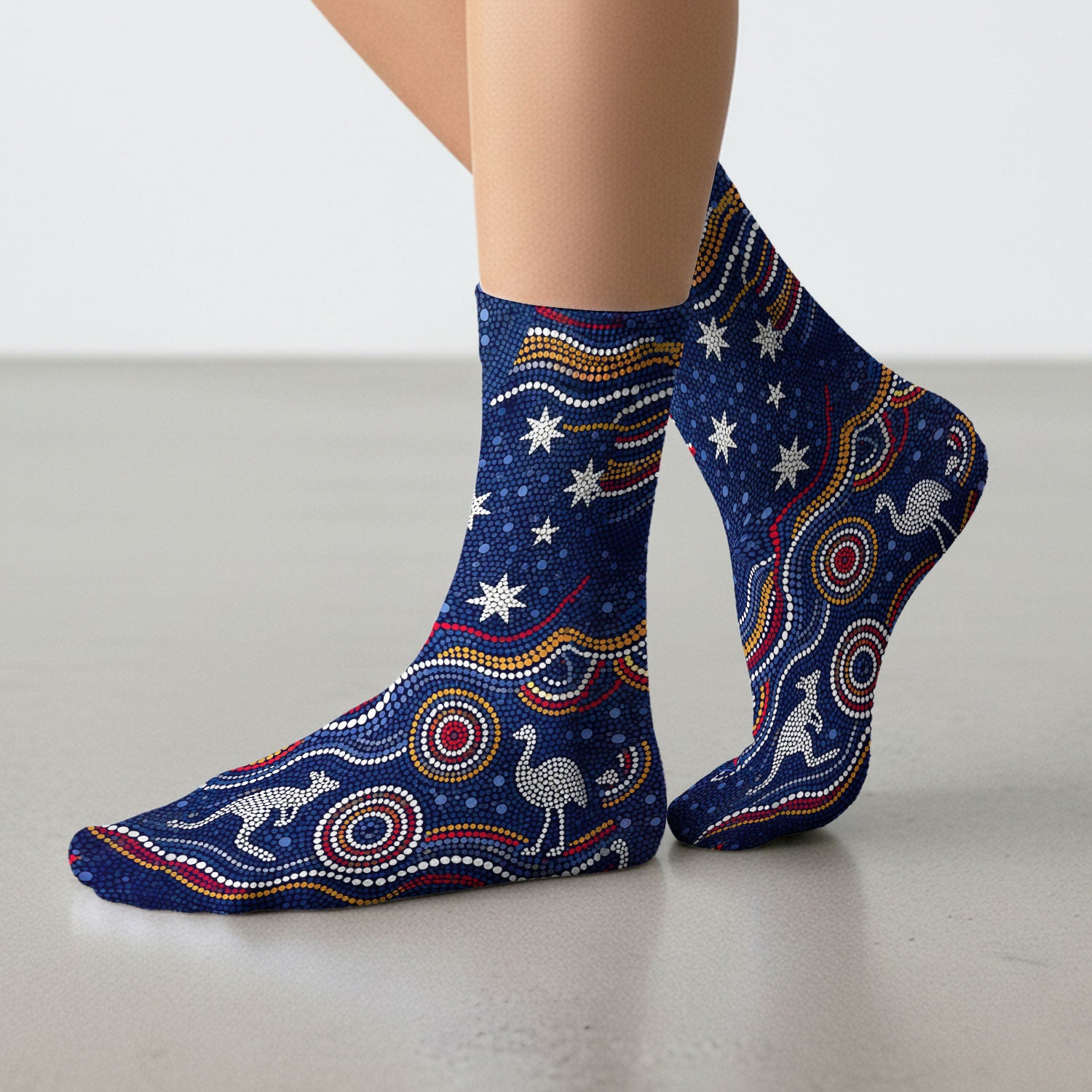Australian Aboriginal Art Pattern Nurse Scrub Socks, Kangaroo Dot Nurses Sock For Women, Breathable Fabrics Nursing Uniform