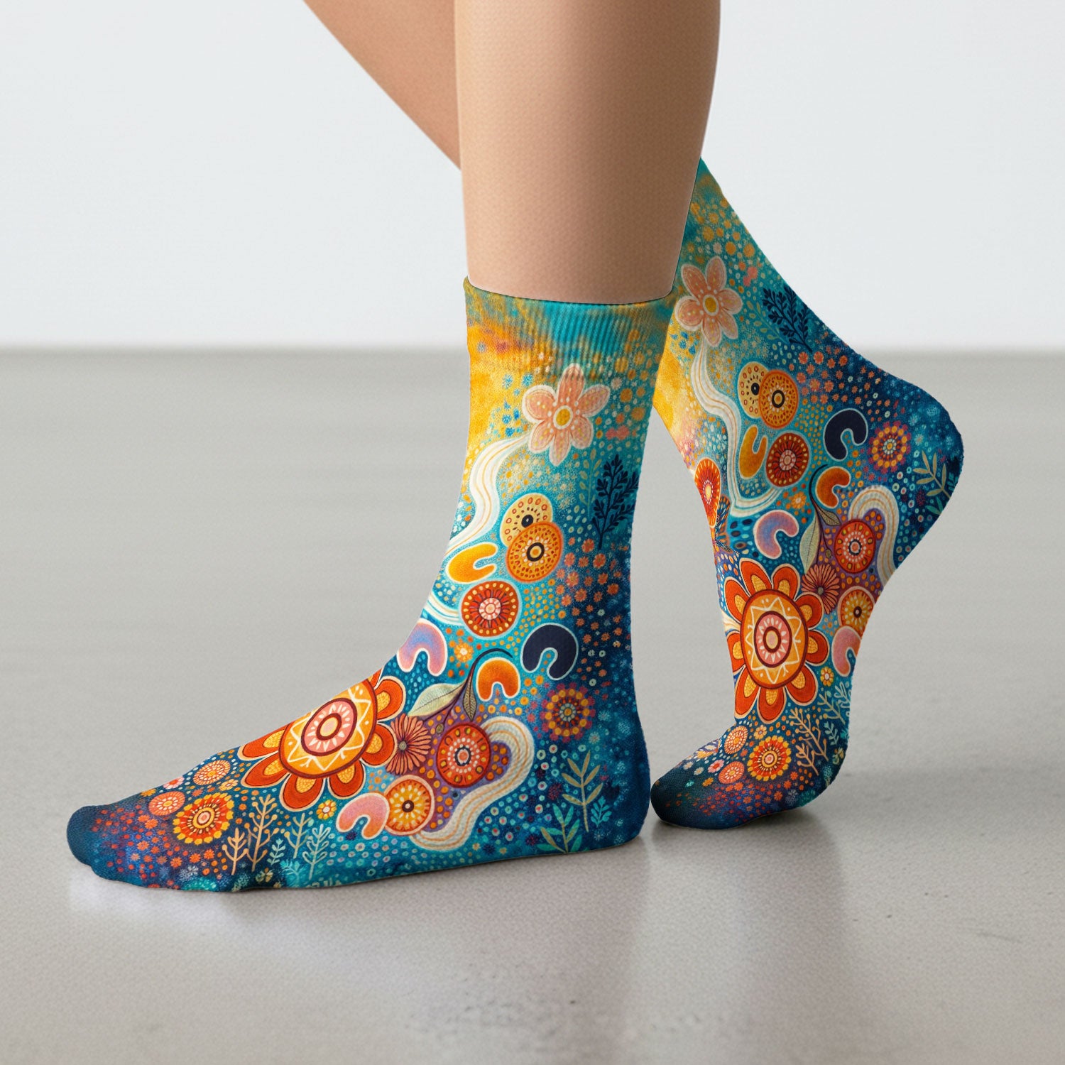 Australian Dot Art Inspired Scrub Socks, Artistic Boho Pattern Nurse Sock, Comfortable Scrubs For Nursing