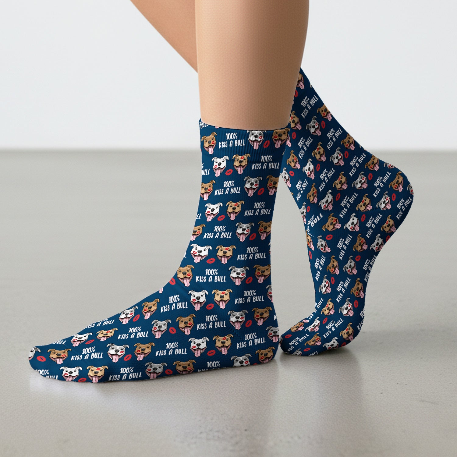 Kiss A Bull Pitbull Print Socks, Adult Socks for Men and Women