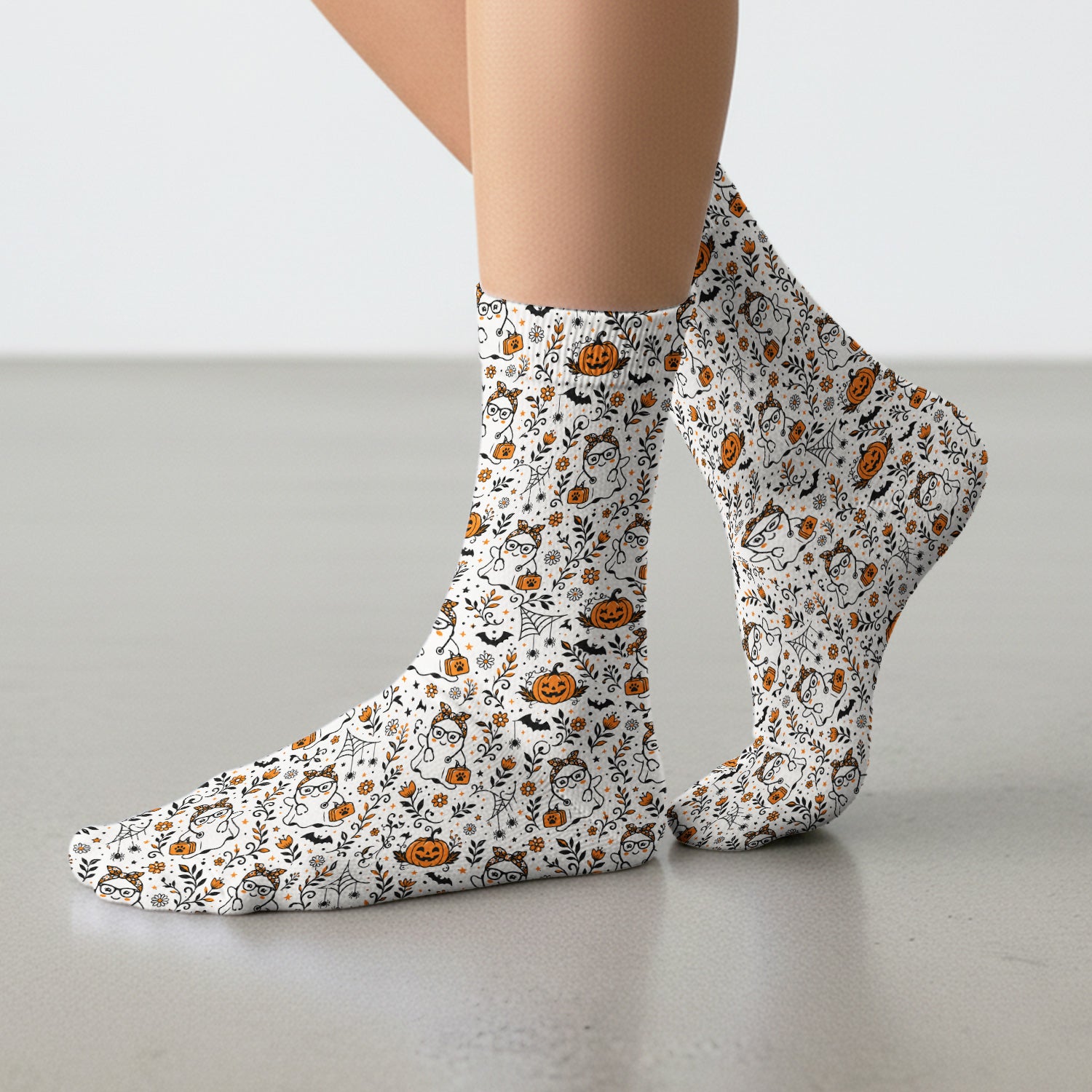Cute Halloween Nurse Ghost And Pumpkins Socks, Adult Socks for Men and Women