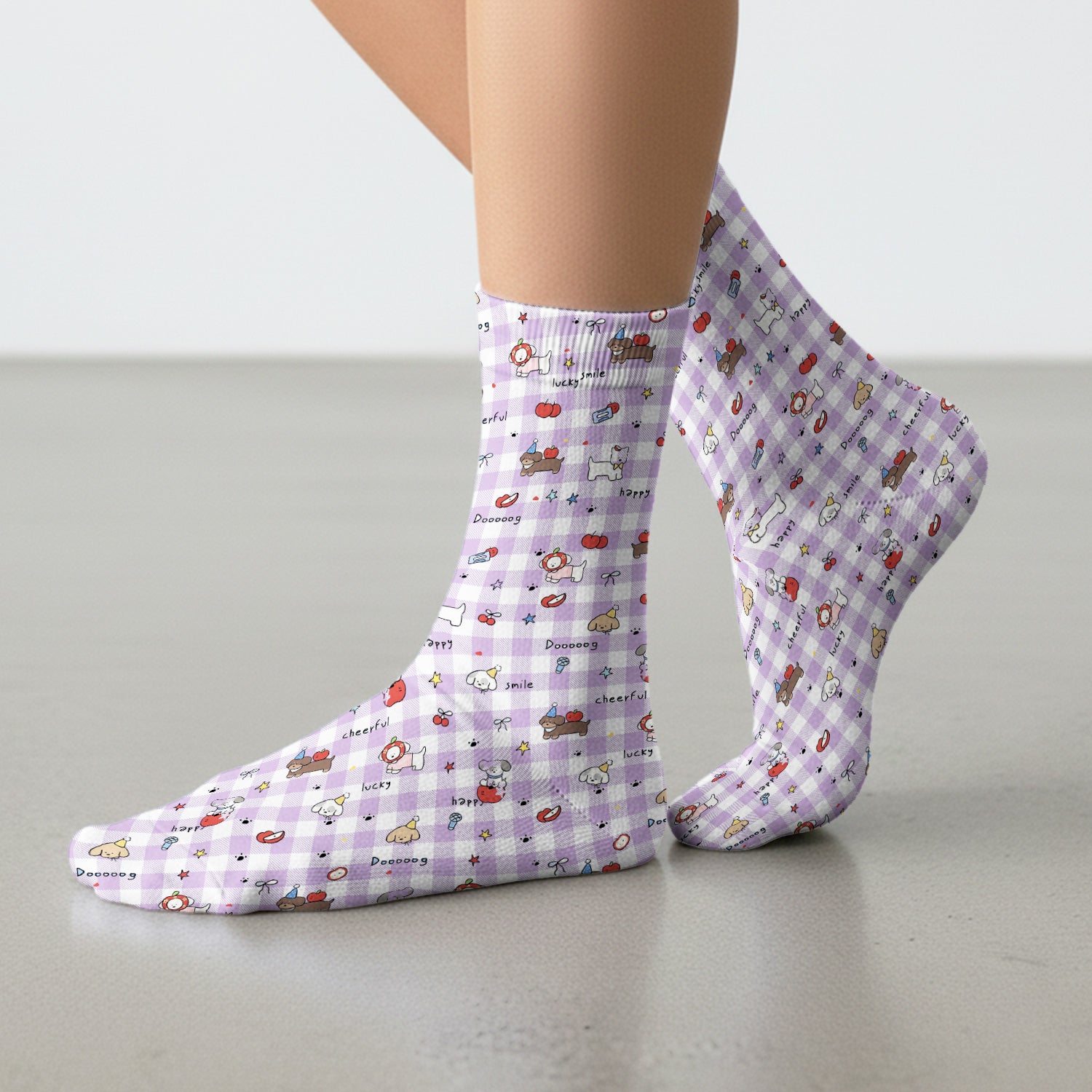 Cute Nurse Cartoon Puppy Apple Gingham Socks, Breathable Fabrics Medical Uniform