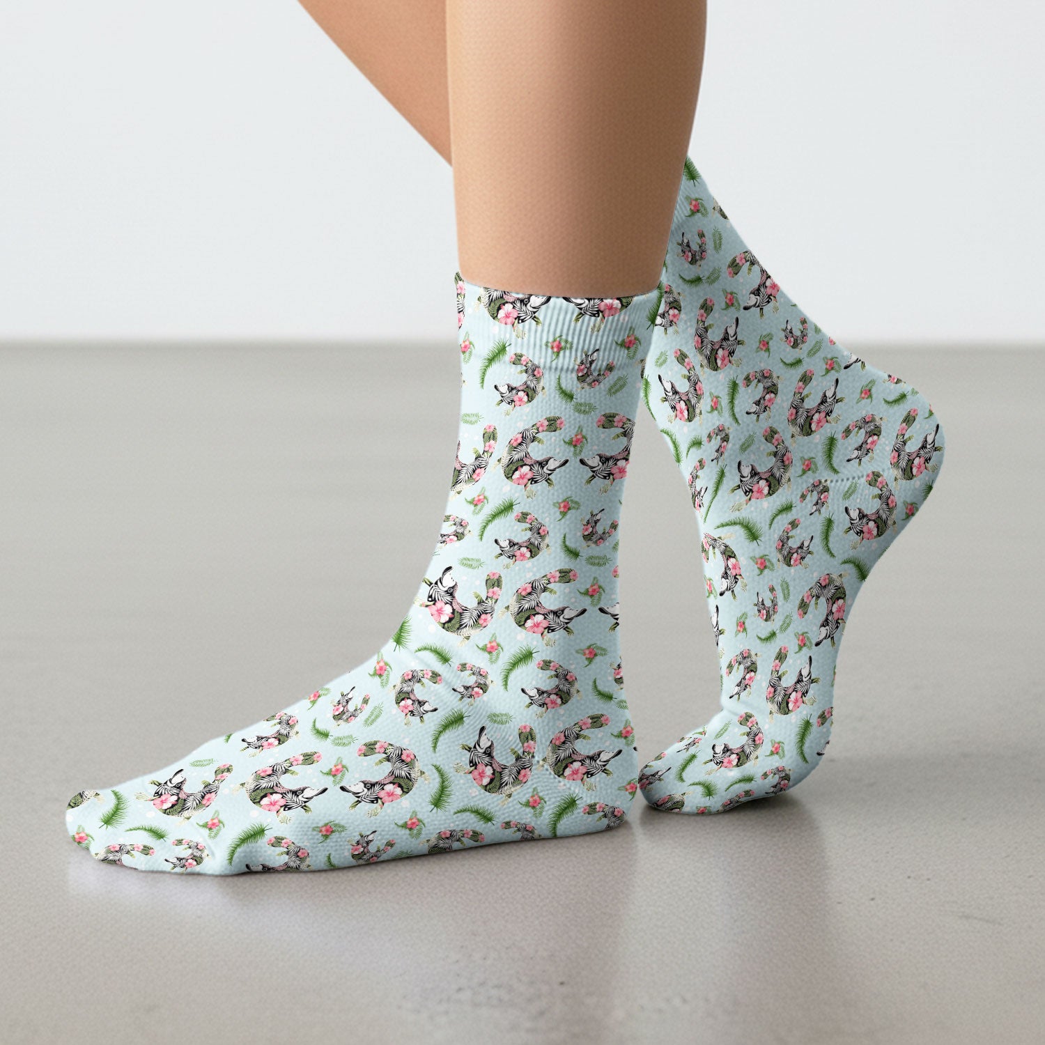 Cute Platypus Scrub Socks, Tropical Floral Animal Pattern Nurse Sock, Breathable Fabrics Nursing Uniform