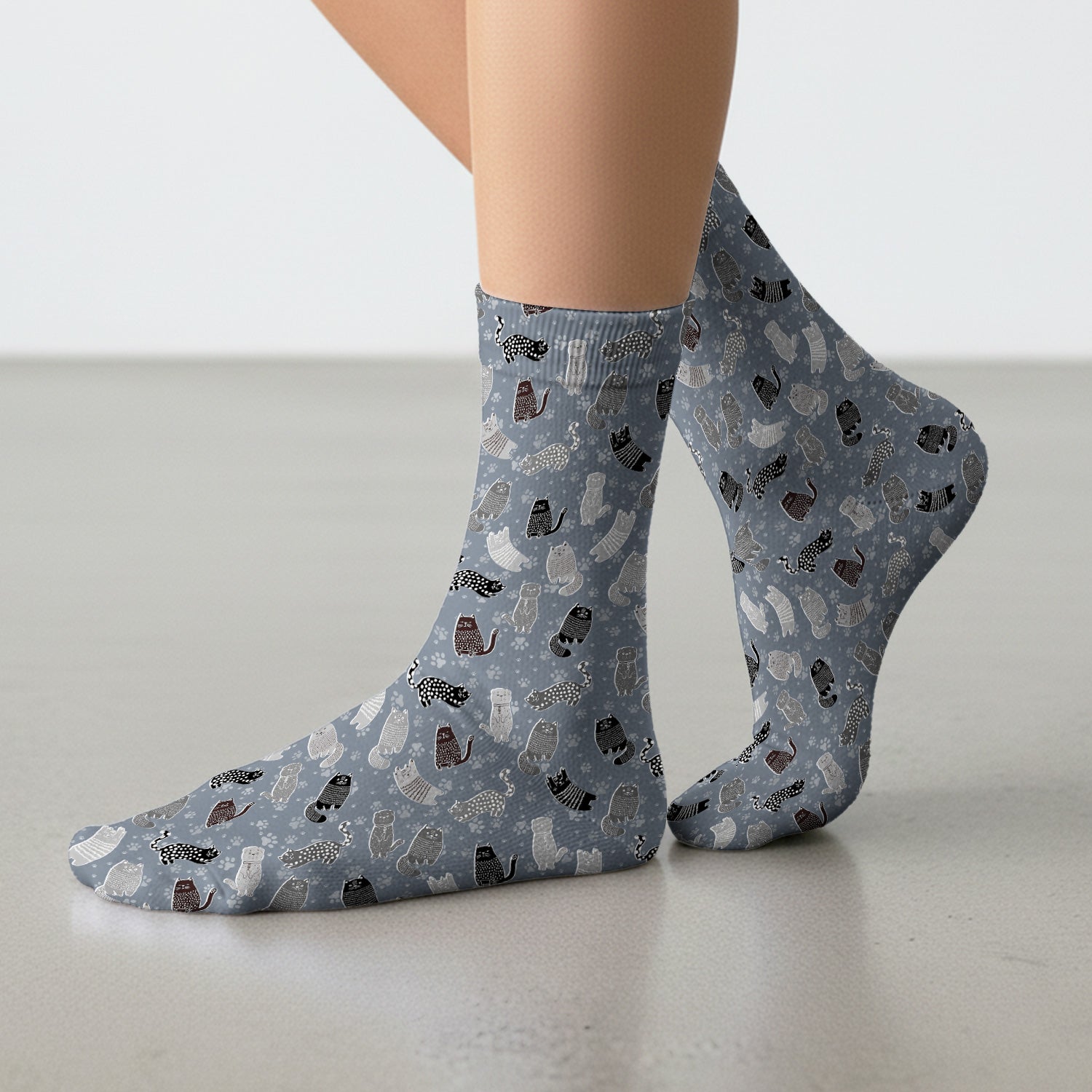 Cute Cat and Paw Print Pattern Socks, Breathable Fabrics Medical Uniform