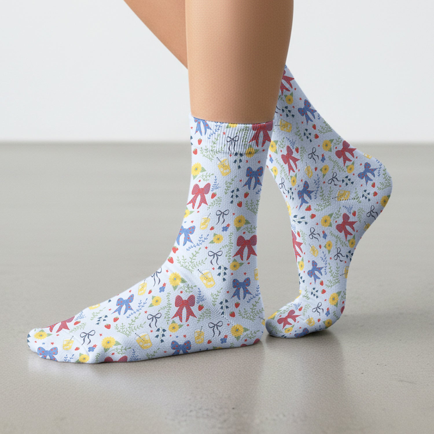 Sweet Summer Bow Nurse, Lemonade Floral Medical Socks, Adult Socks for Men and Women