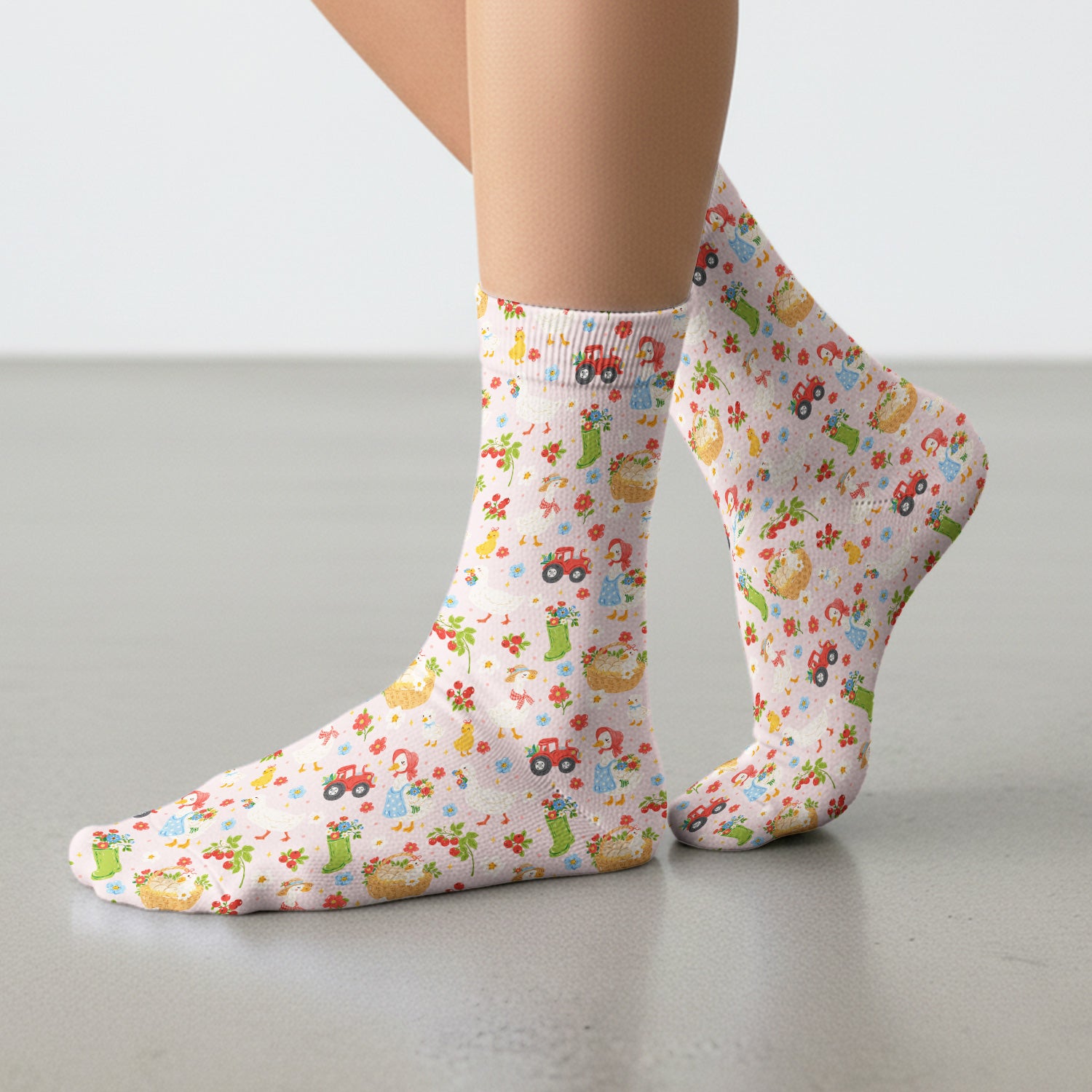 Farm Duck Chicken Tractor Flower Basket Socks, Breathable Fabrics Medical Uniform