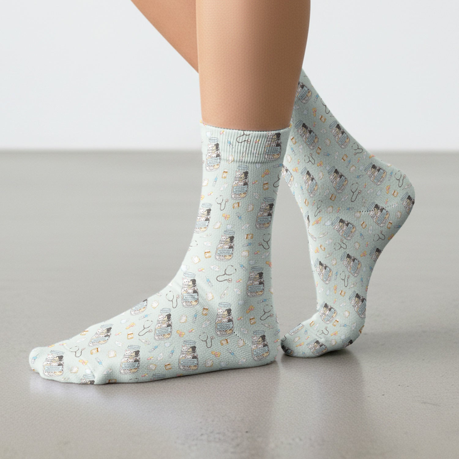 Whimsical Antidepressant Rabbit Jar Design Medical Socks, Breathable Fabric Medical Uniform