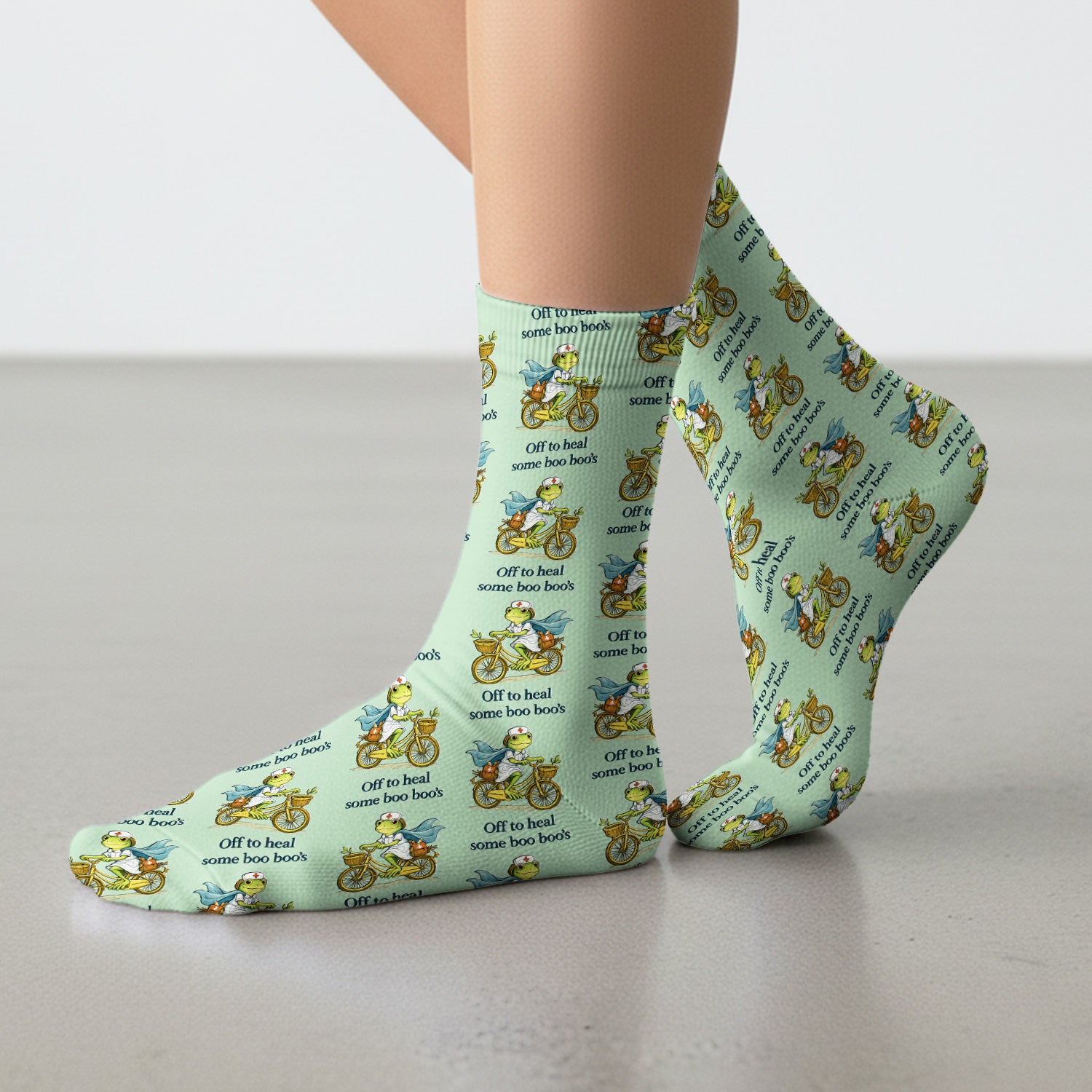 Funny Frog Nurse Cycling Pattern Socks, Breathable Fabrics Medical Uniform