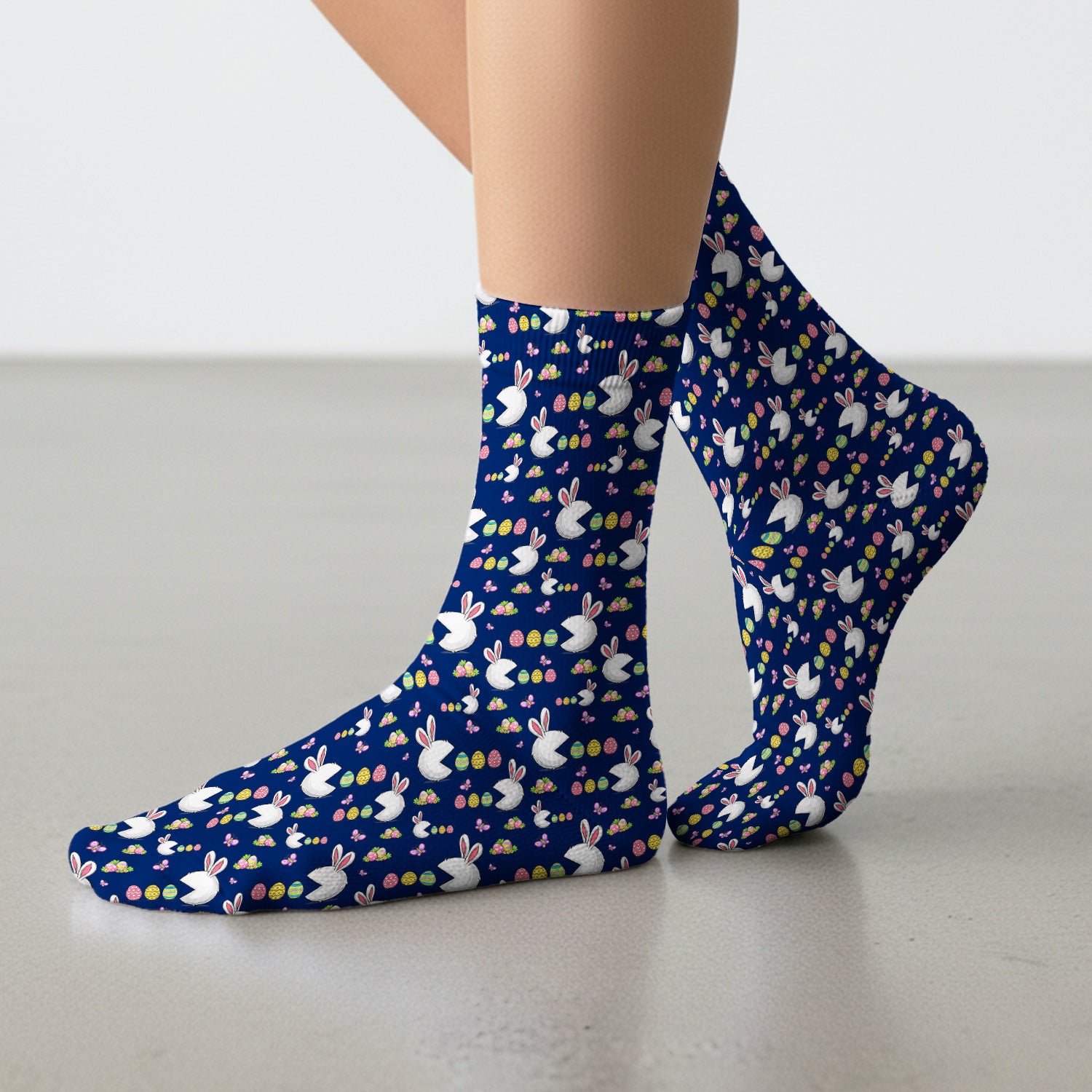 Easter Bunny and Colorful Eggs Print Socks, Breathable Fabrics Medical Uniform