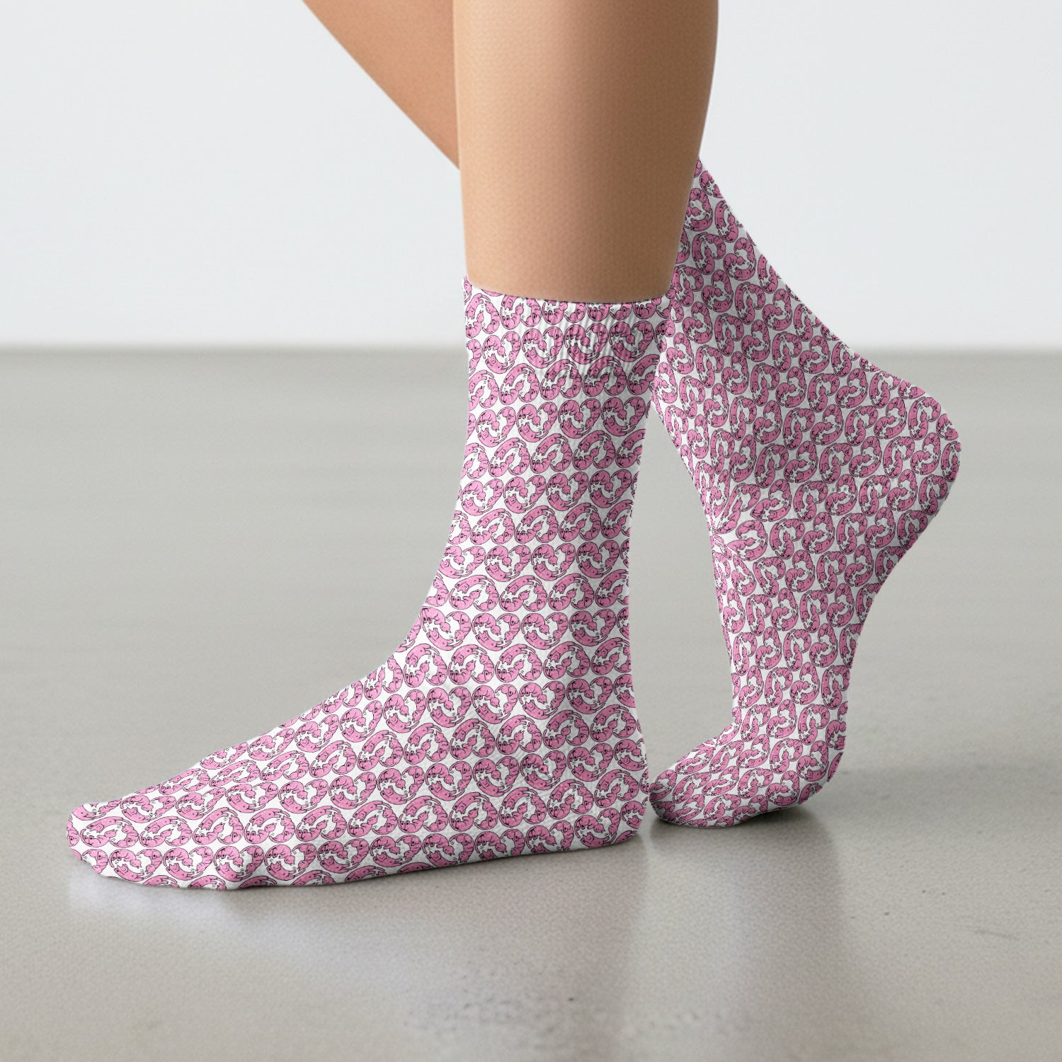 Cute Pink Cat Cartoon Pattern Medical Socks, Adult Socks for Men and Women