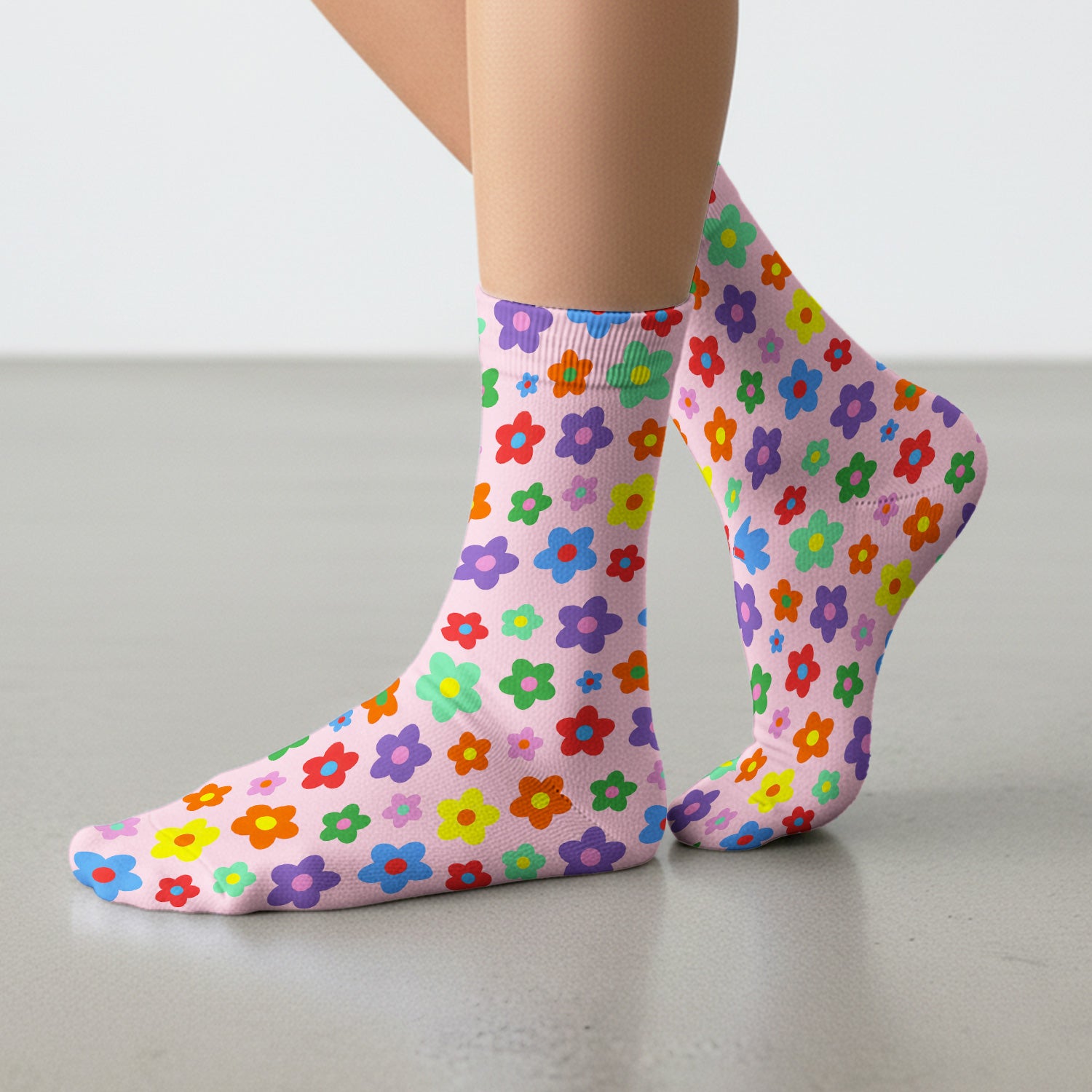 Colorful Retro Flower Pattern Print Socks, Breathable Fabrics Medical Uniform