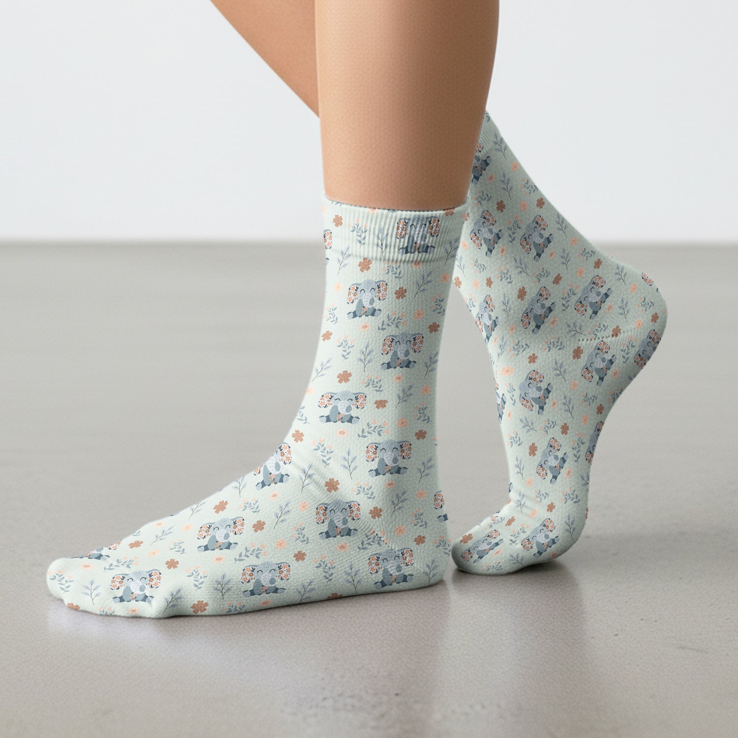 Cute Elephant Floral Medical Socks, Breathable Fabrics Medical Uniform
