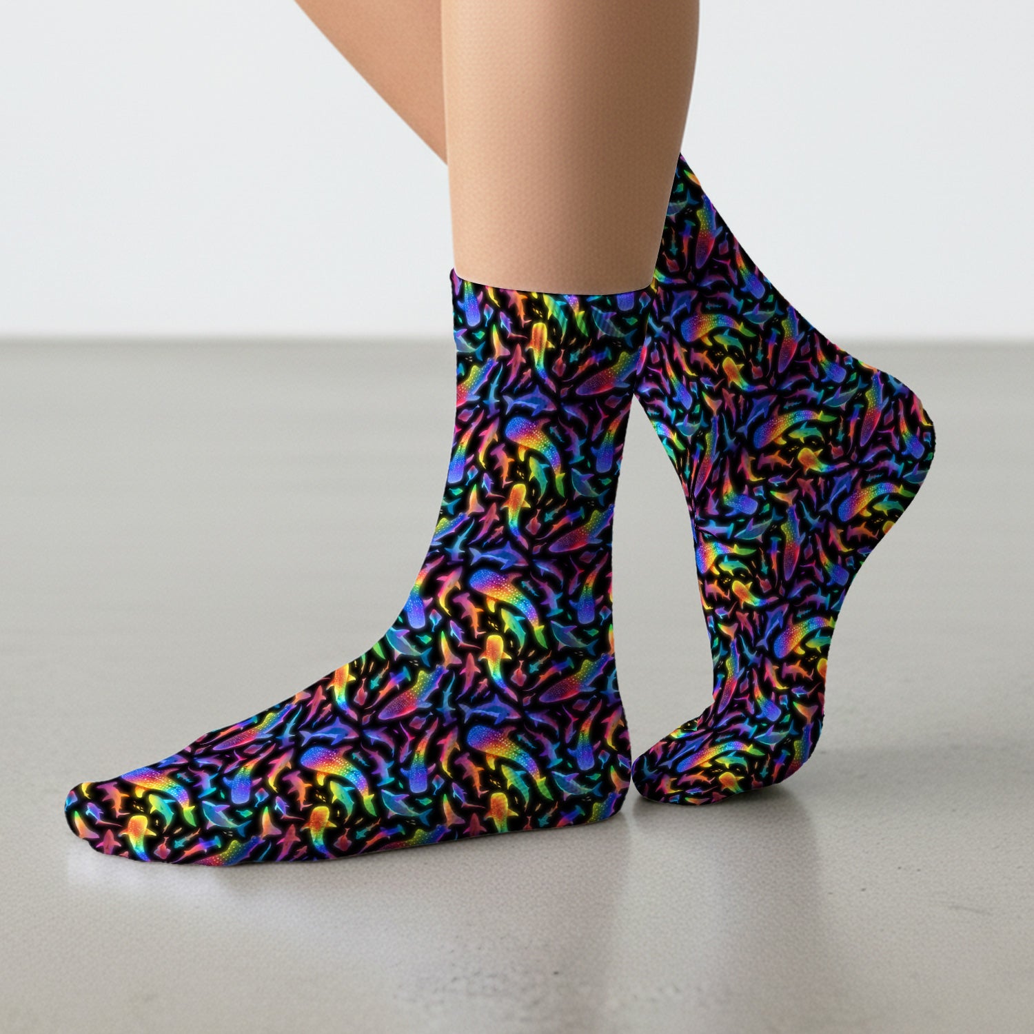 Vibrant Rainbow Shark Pattern Socks, Socks for Nurse Doctor