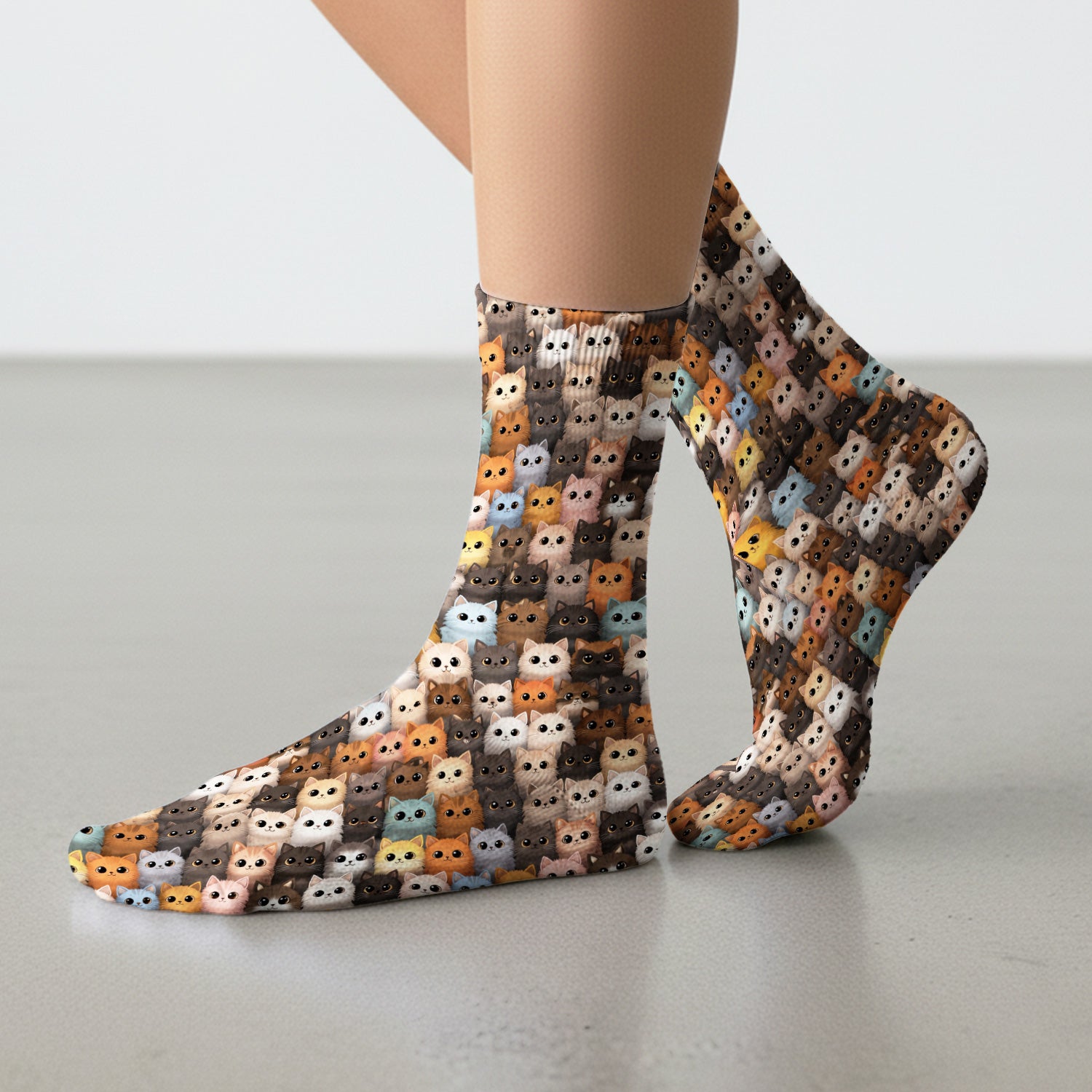 Cute Colorful Cat Pattern Socks , Breathable Fabrics Medical Uniform