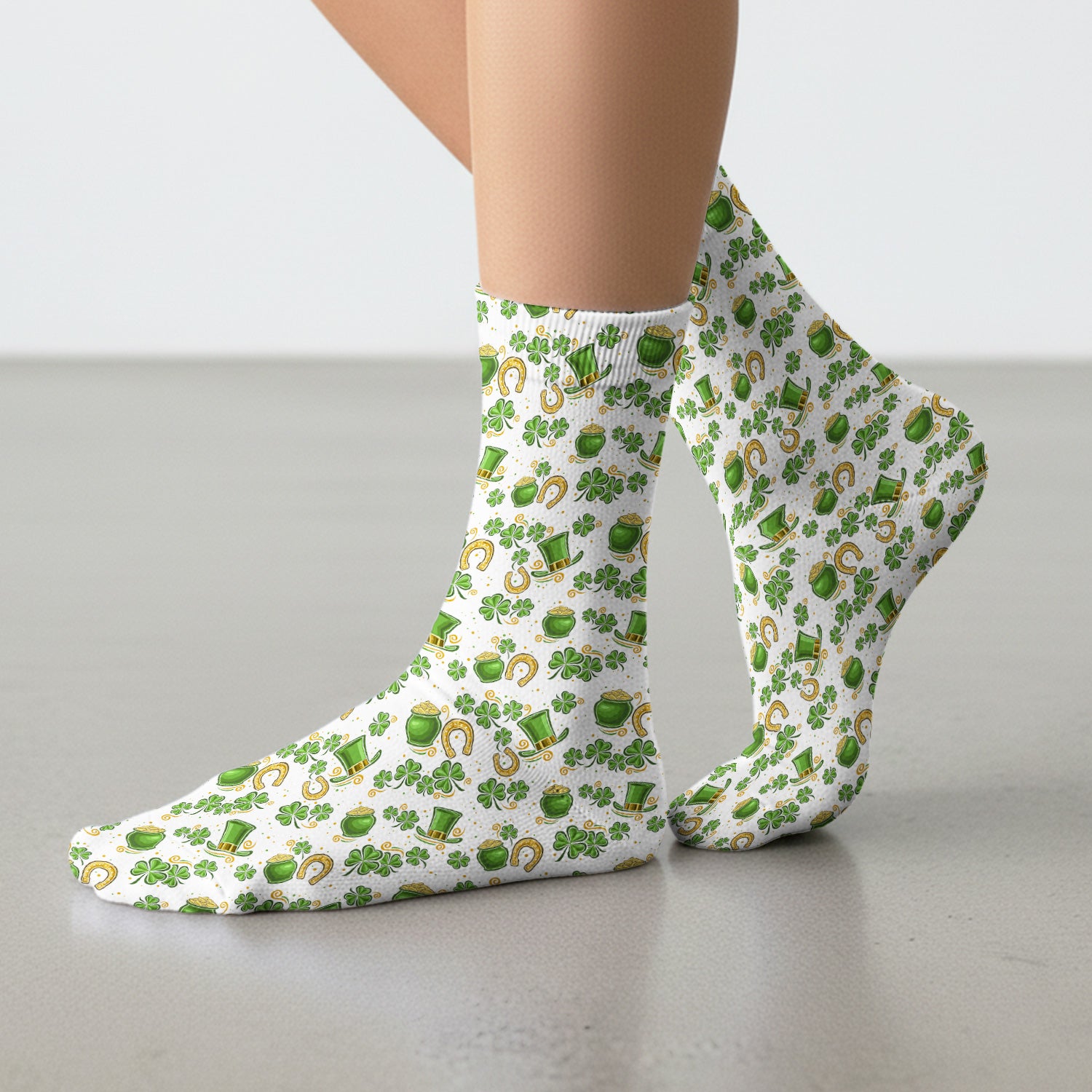 St. Patrick Shamrock Pattern Socks, Adult Socks for Men and Women