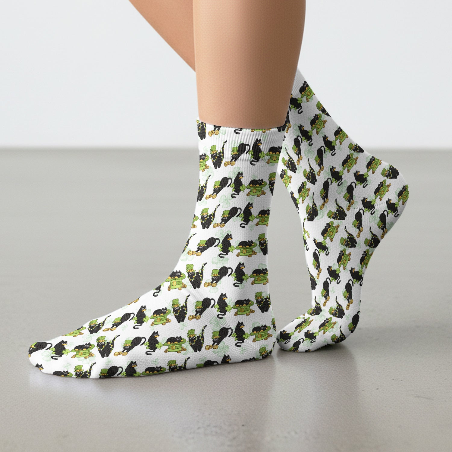 St. Patrick Black Cat Clover Print Medical Socks, Socks for Nurse Doctor