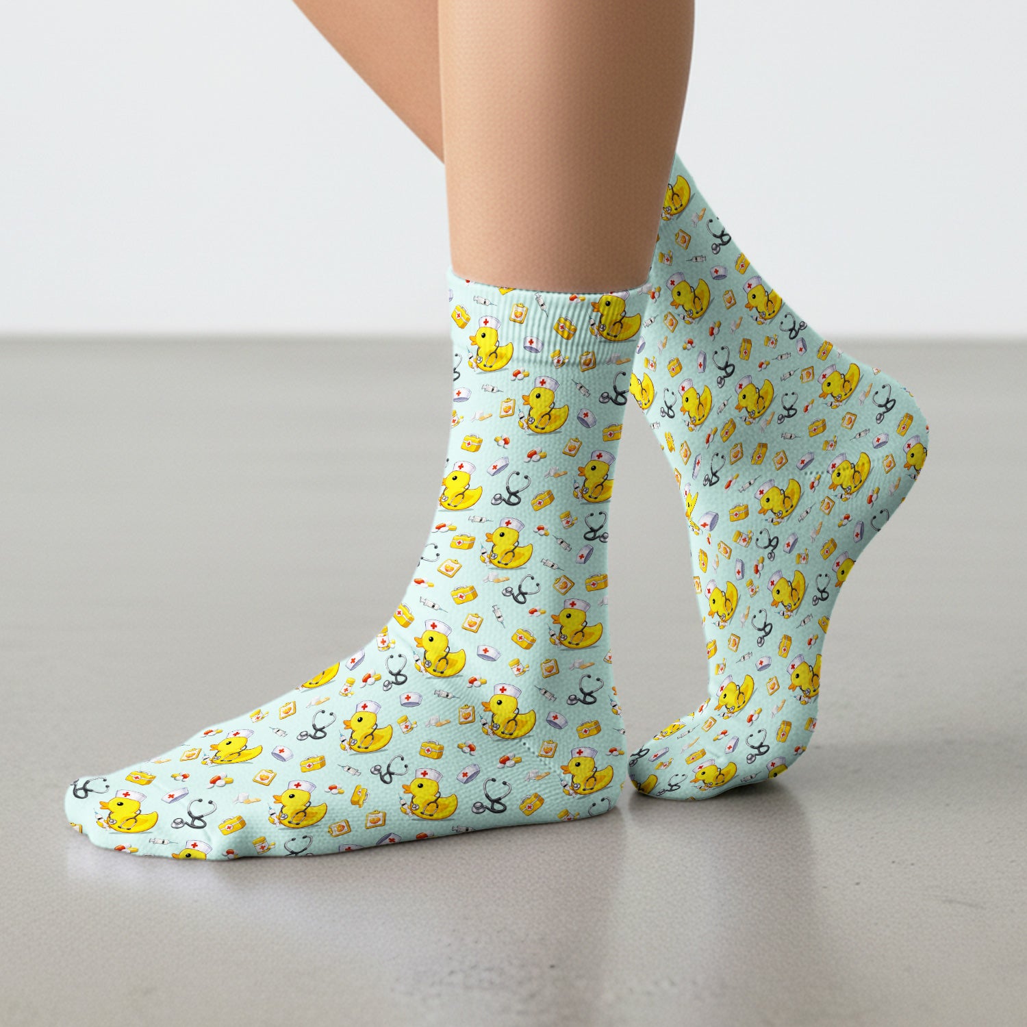 Playful Medical Duck Print Medical Socks, Breathable Fabrics Medical Uniform