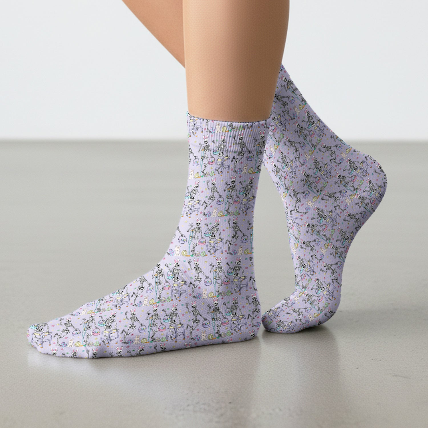 Fun Skeleton Bunny Easter Print Socks, Breathable Fabrics Medical Uniform
