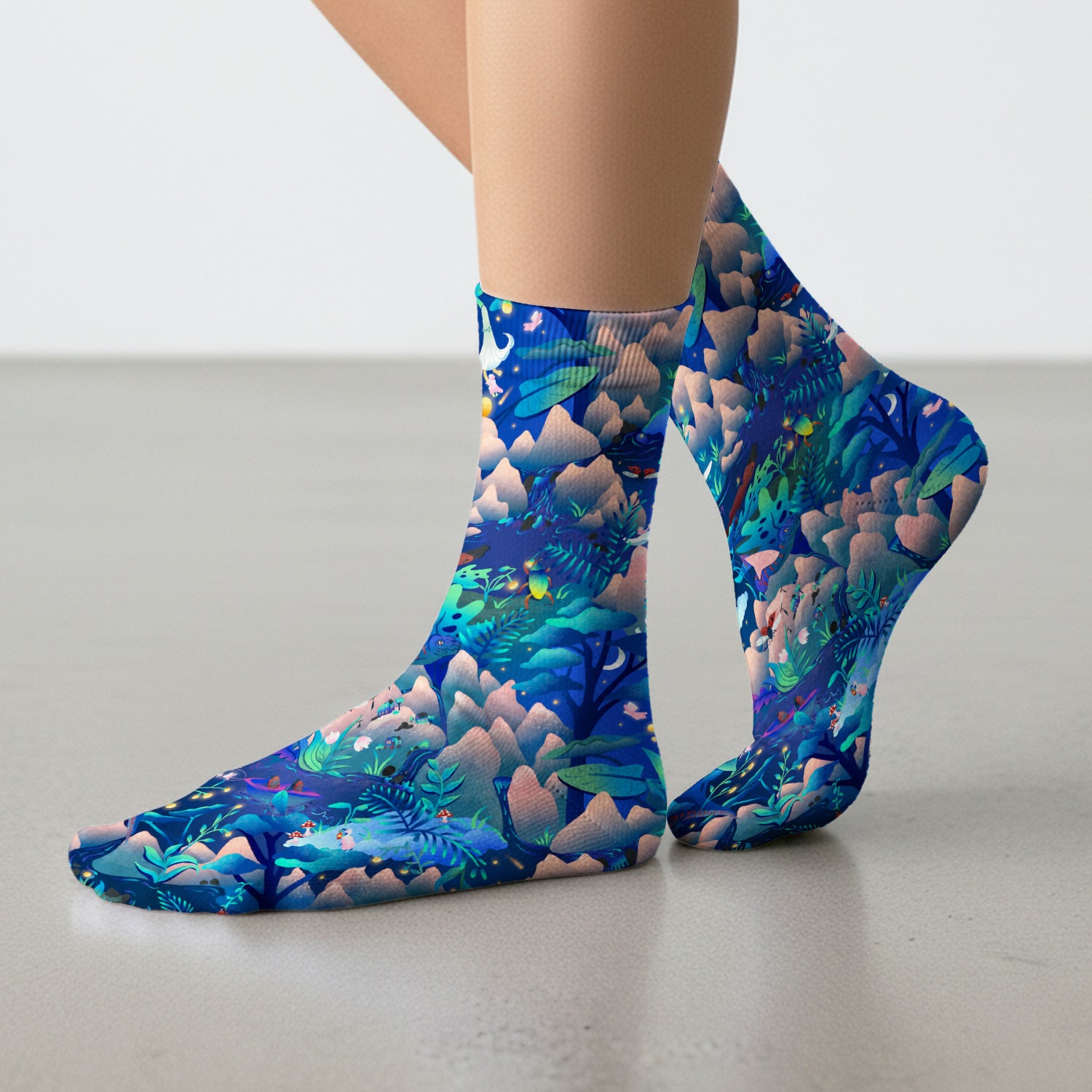 Whimsical Mountain Bug Print Socks, Adult Socks for Men and Women