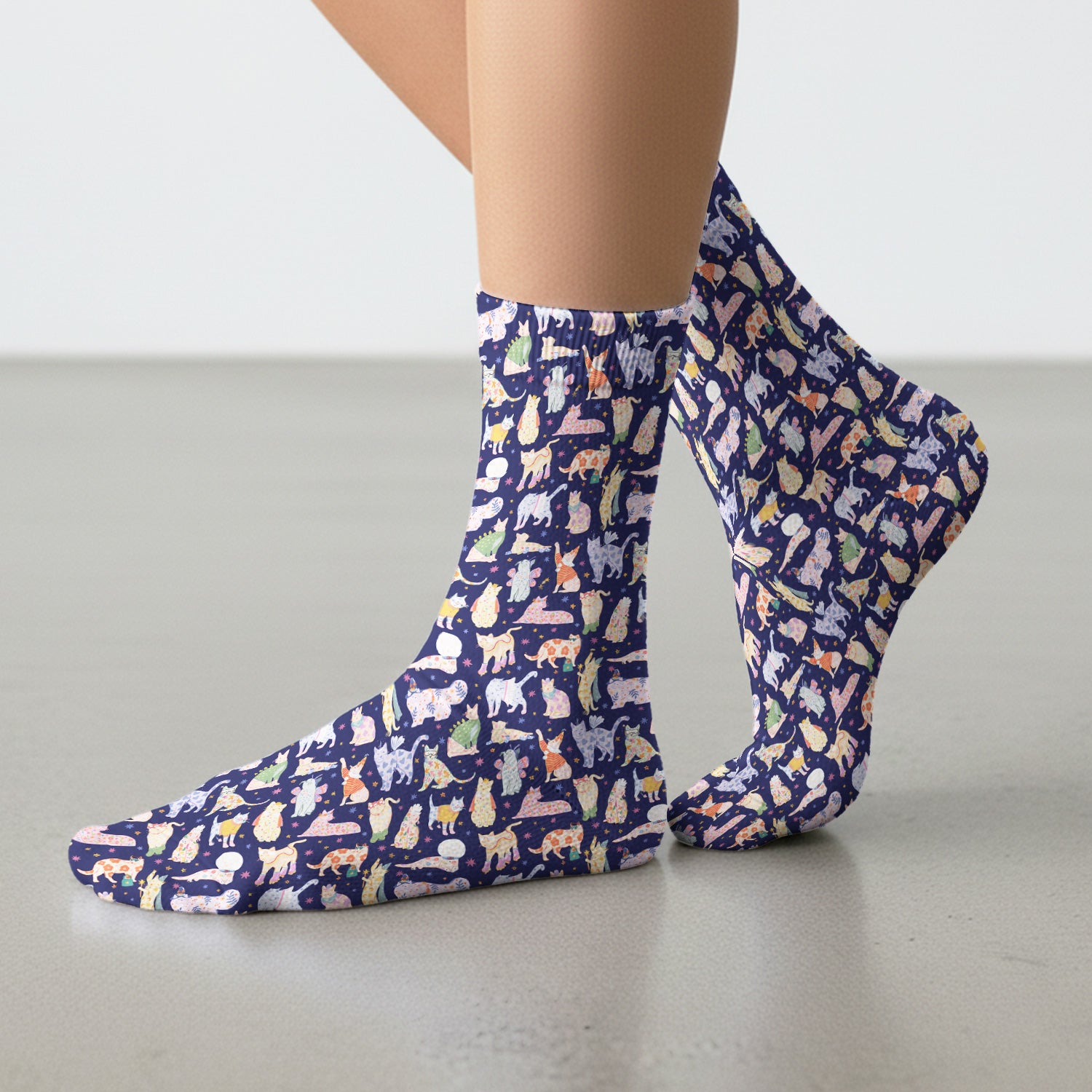 Cute Colorful Cats Pattern Socks, Socks for Nurse Doctor