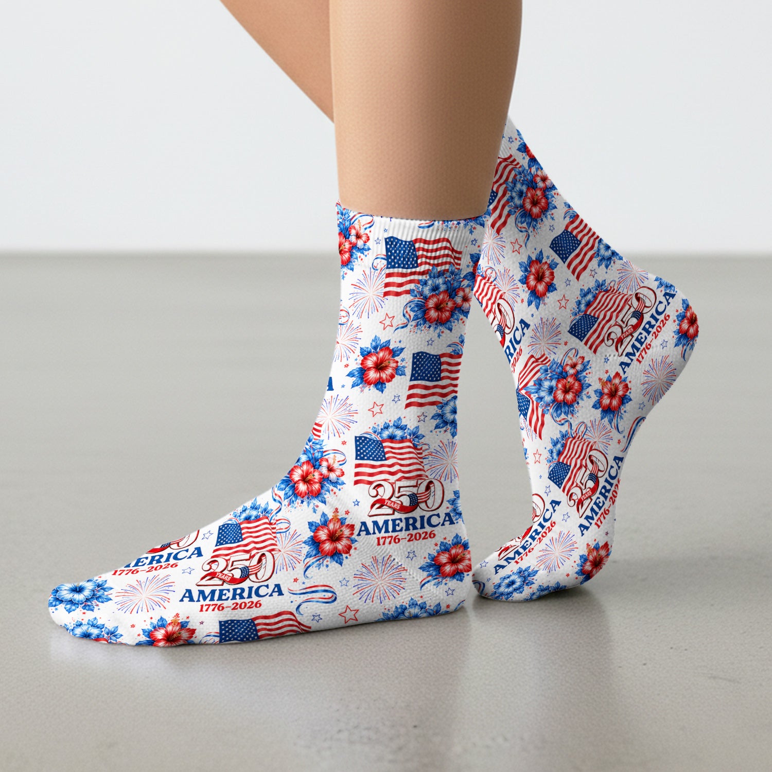 America 250 with Flag Firework Pattern Socks, Adult Socks for Men and Women