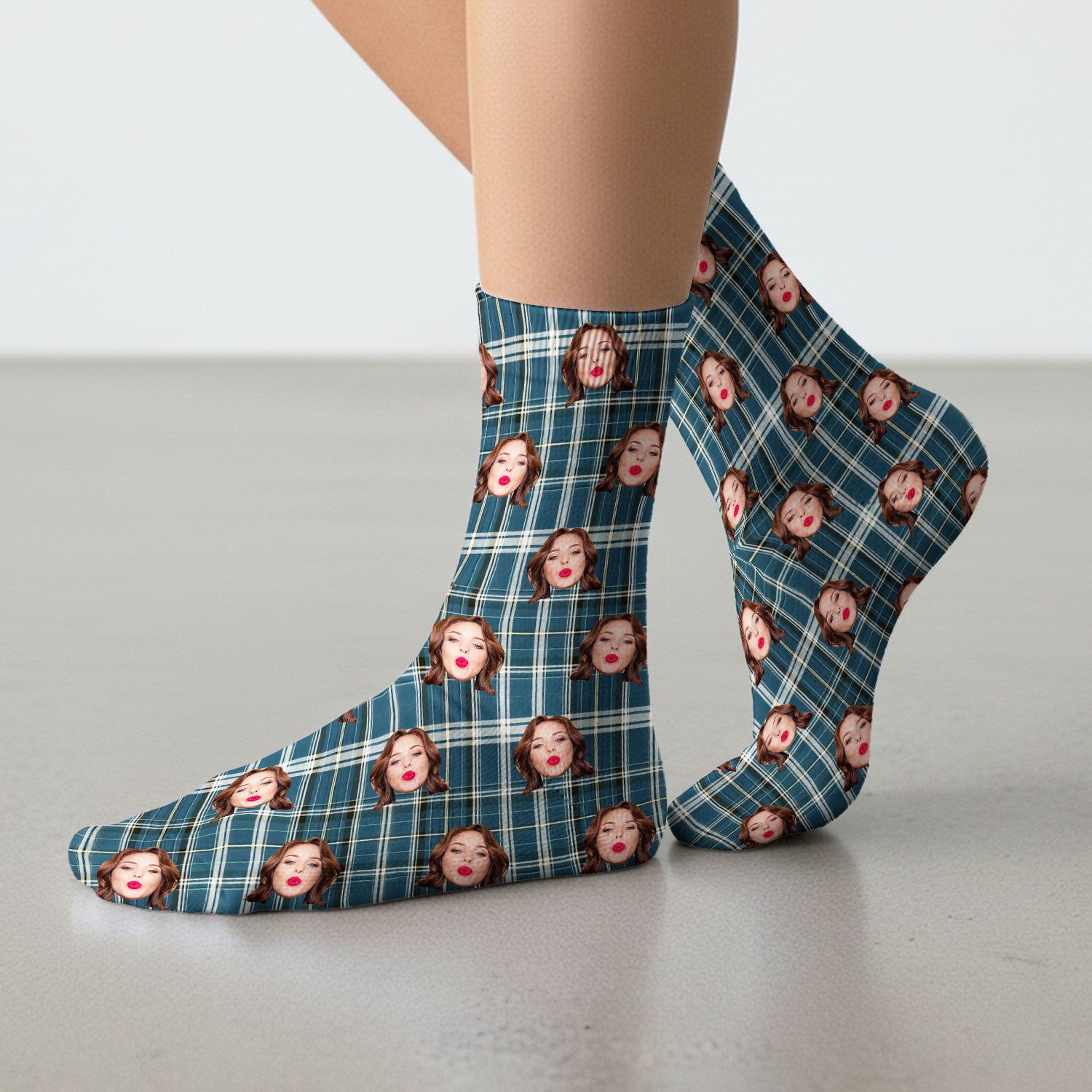 Personalized Funny Face Plaid Medical Socks, Custom Photo Pattern Socks For Nurse Doctor, Breathable Fabrics Medical Uniform