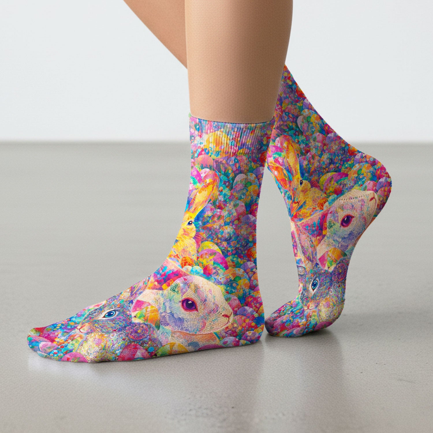 Colorful Artistic Bunny Print Medical Socks, Breathable Fabrics Medical Uniform