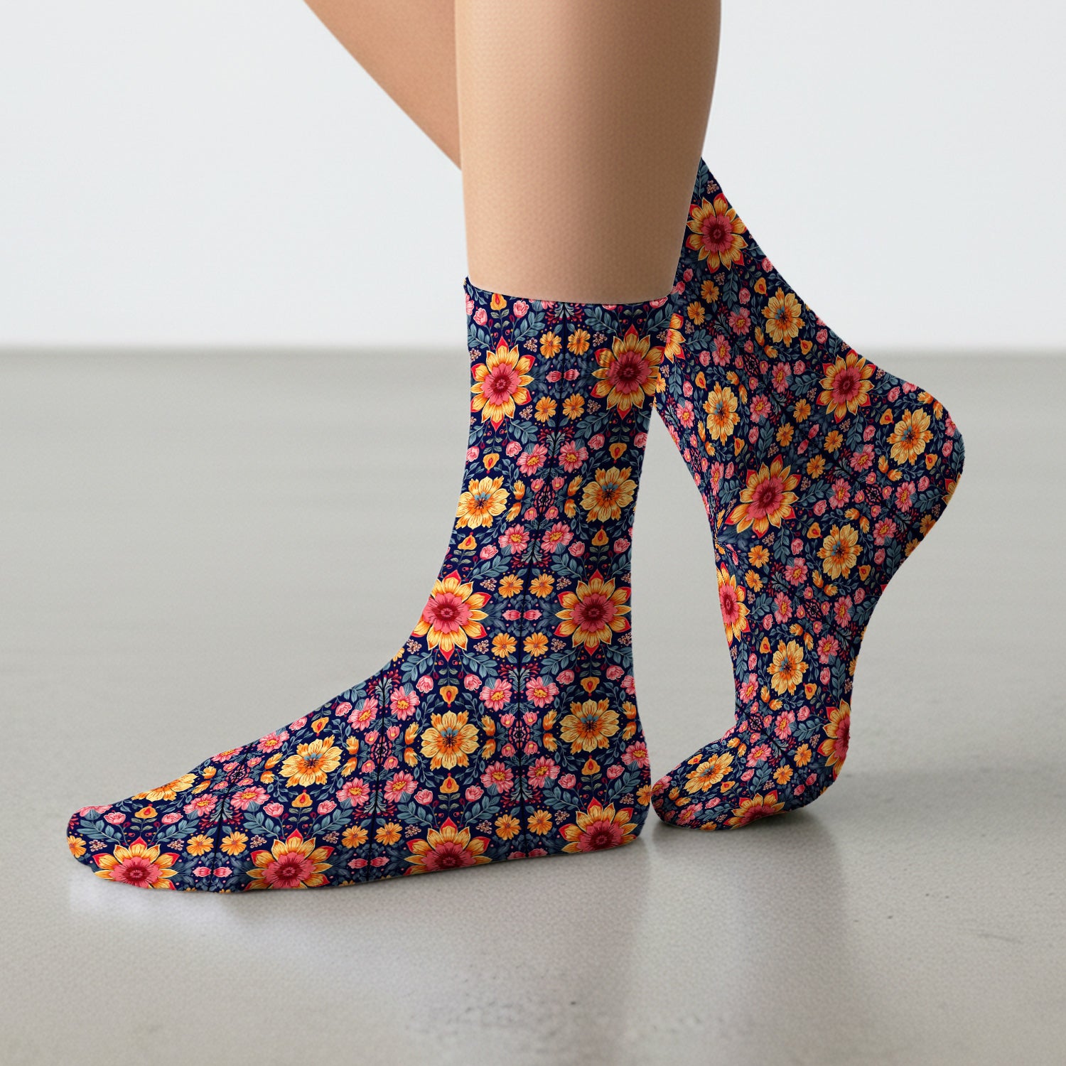 Elegant Dark Floral Pattern Socks, Adult Socks for Men and Women