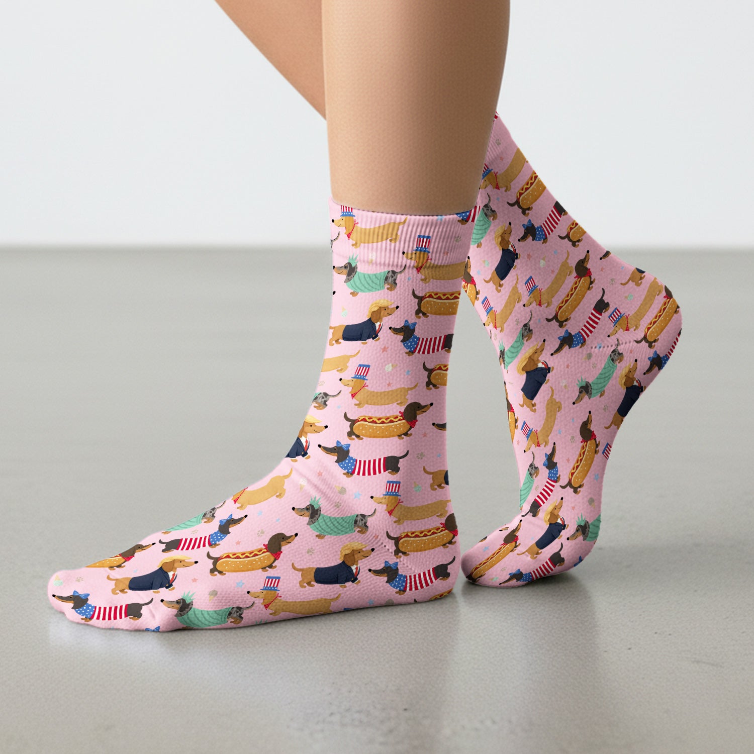 Funny Patriotic Dachshund Costume Dogs Pattern Sock, Breathable Fabrics Medical Uniform