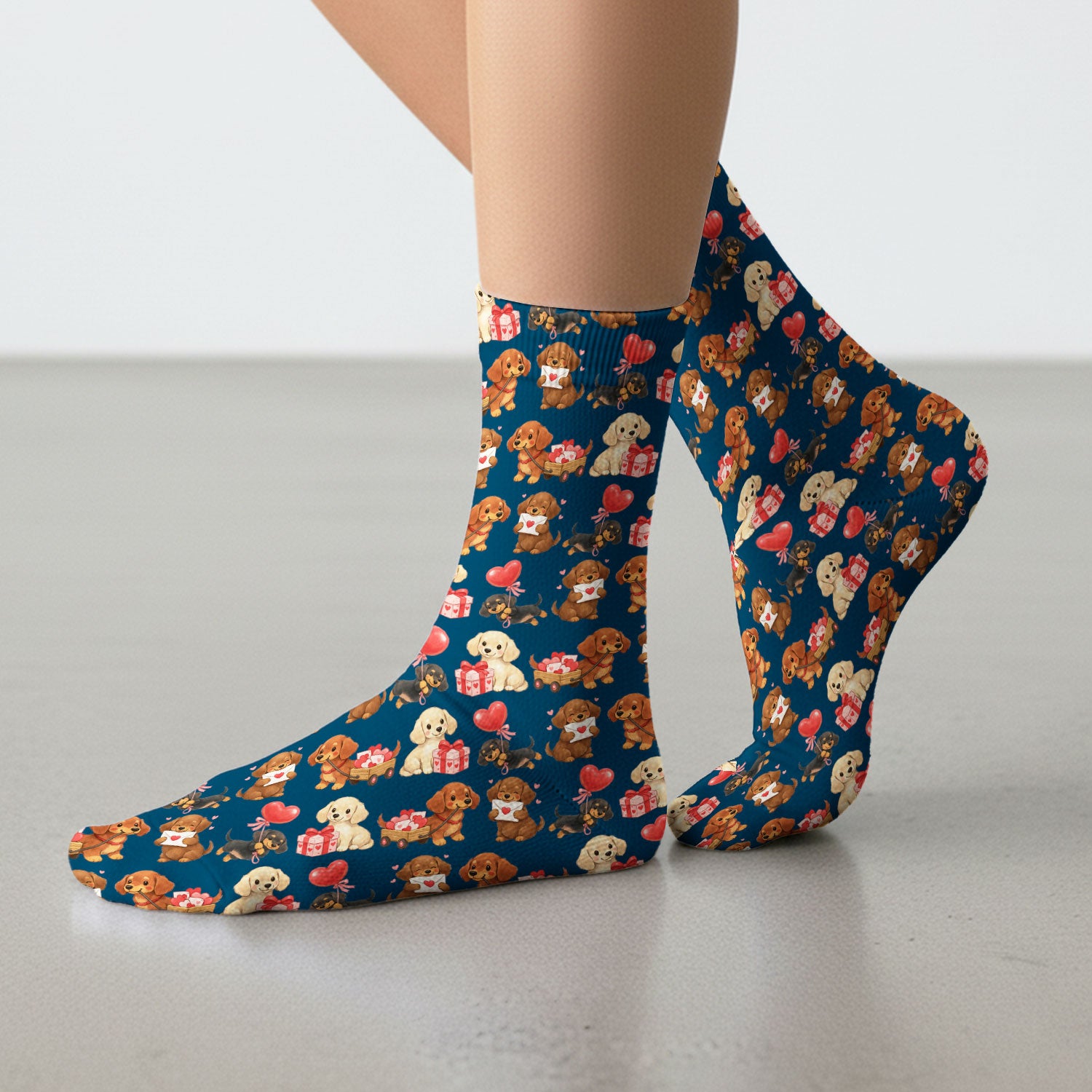 Cute Dachshund Nurse Scrub Socks For Nurses, Wiener Dog Pattern Nurse Sock, Breathable Fabrics Nursing Uniform