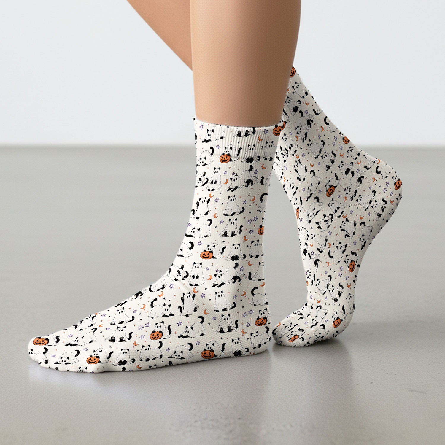 Halloween Ghost Cats And Pumpkins Socks, Adult Socks for Men and Women