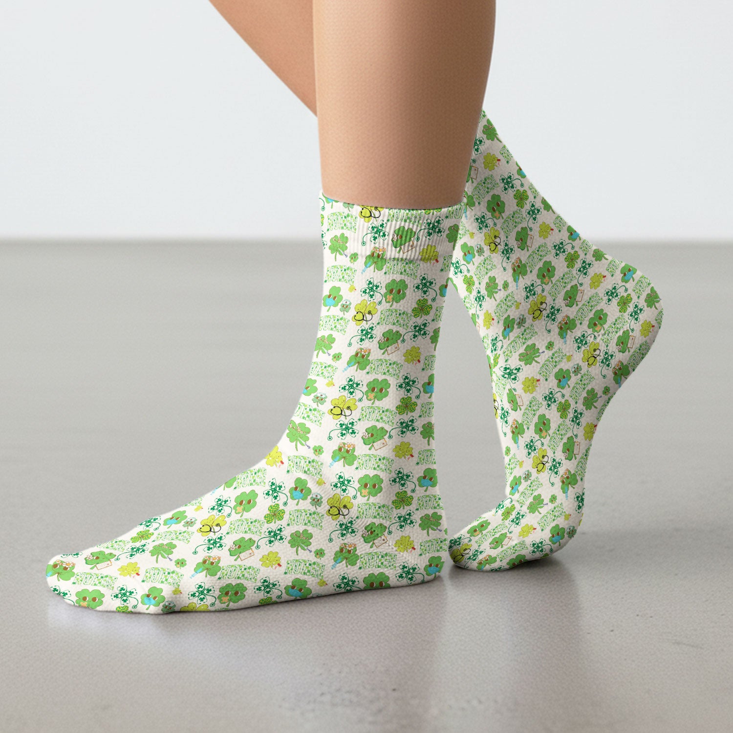 Lucky Shamrock Nurse Scrub Socks, St. Patrick’s Day Nursing Sock, Breathable Fabrics Nursing Uniform