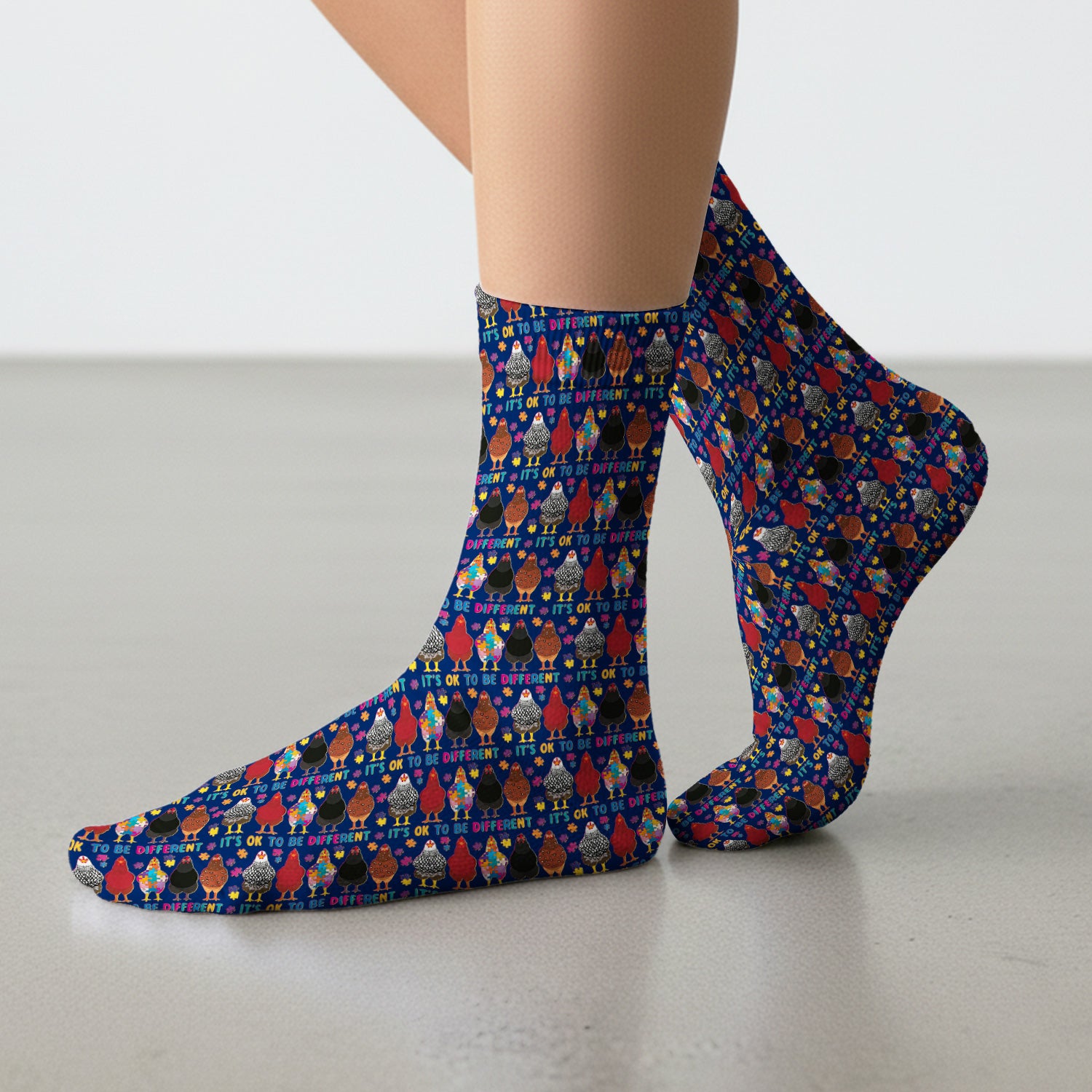 Autism Chicken It’s OK to Be Different Print Socks, Breathable Fabrics Medical Uniform