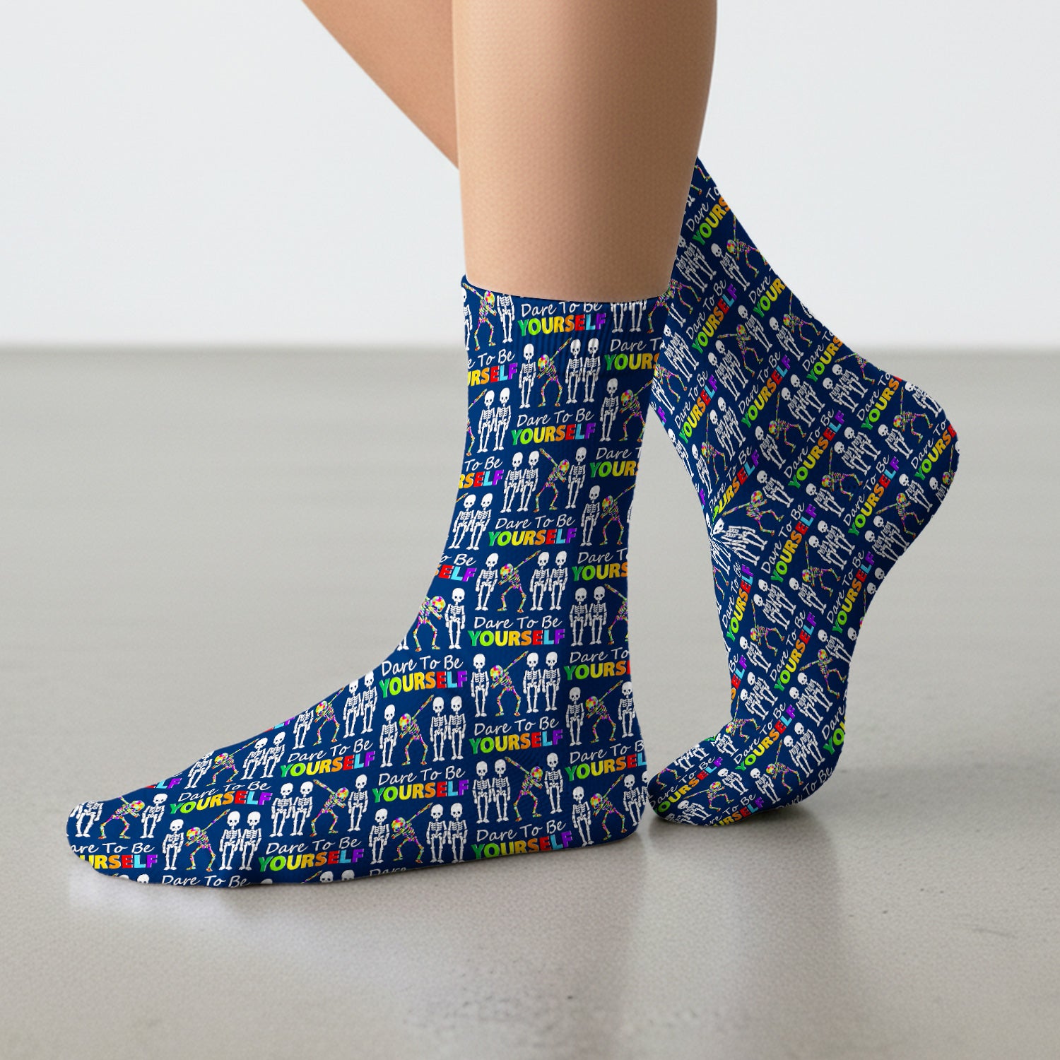 Rainbow Skeleton Dare To Be Yourself Pattern Socks, Adult Socks for Men and Women