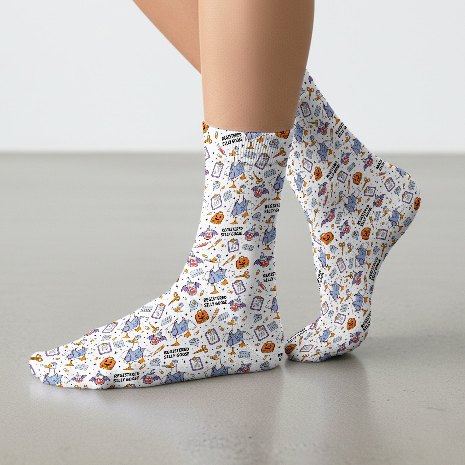Funny Halloween Registered Silly Goose Socks, Adult Socks for Men and Women