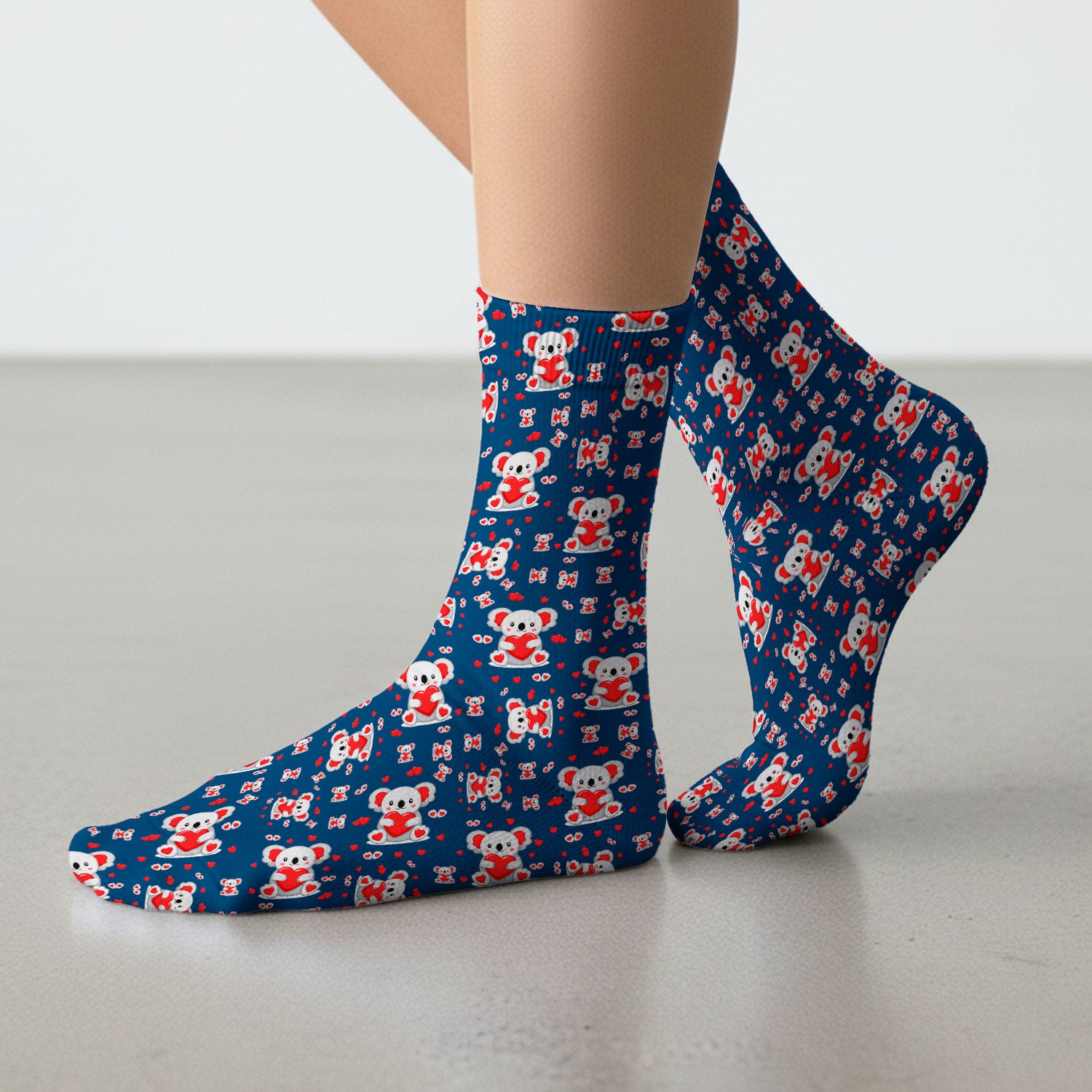 Valentine Cute Koala Heart Pattern Socks, Socks for Nurse Doctor