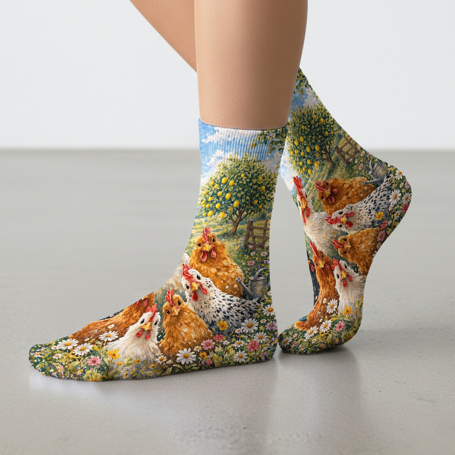Rustic Chicken Family Farm Garden Pattern Nurse Socks, Adult Socks for Men and Women