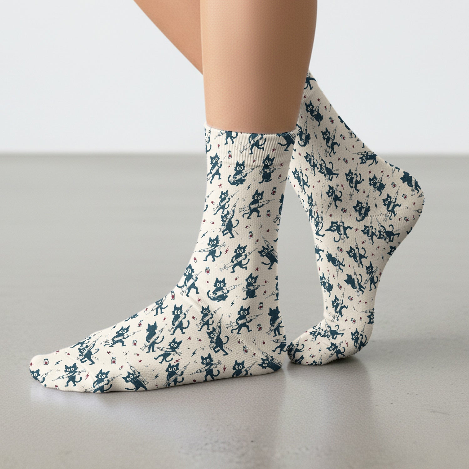 Funny Black Cats With Syringes Socks, Adult Socks for Men and Women