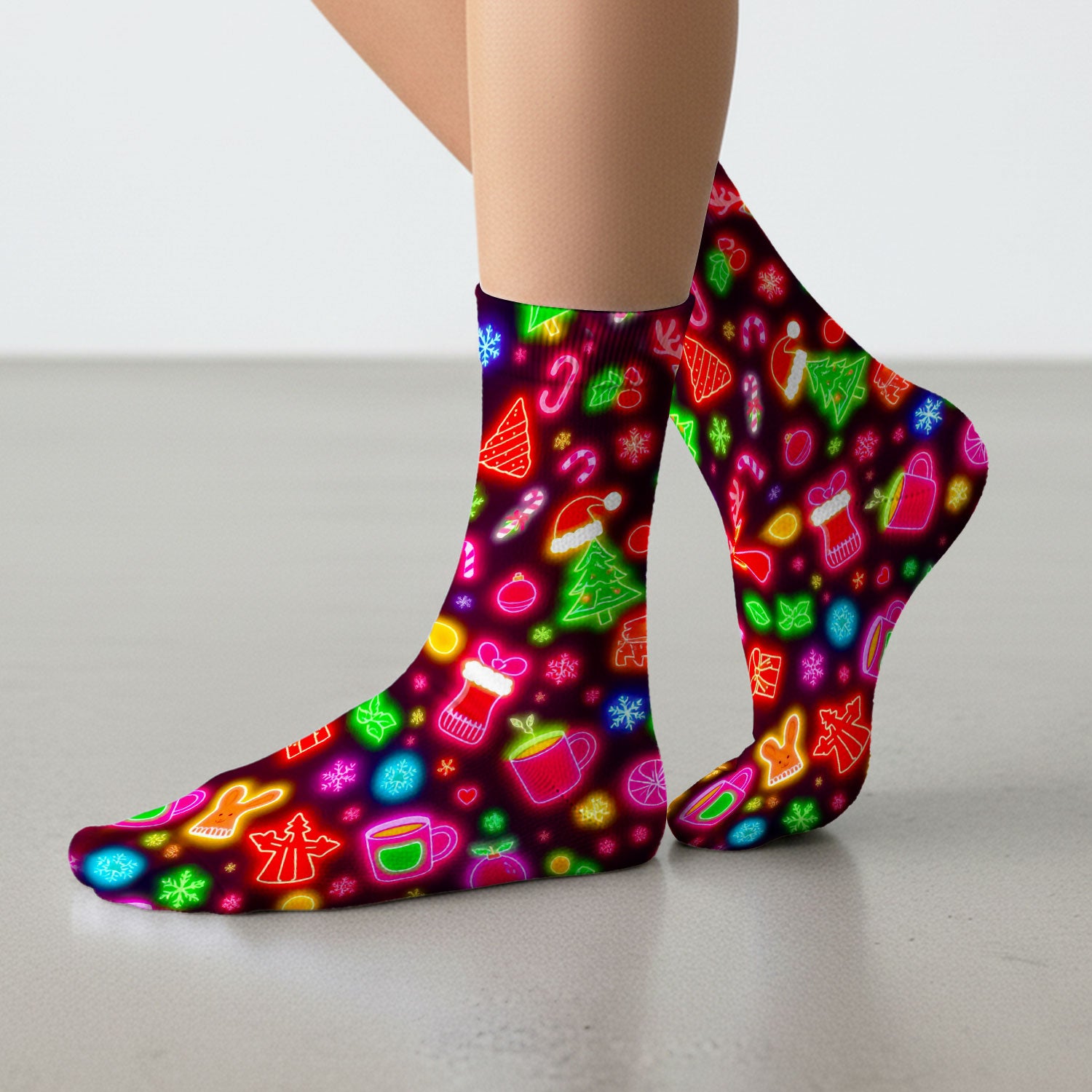 Reindeer Neon Xmas Scrub Socks, Christmas Pattern Scrub Sock,  Breathable Fabrics Nursing Uniform