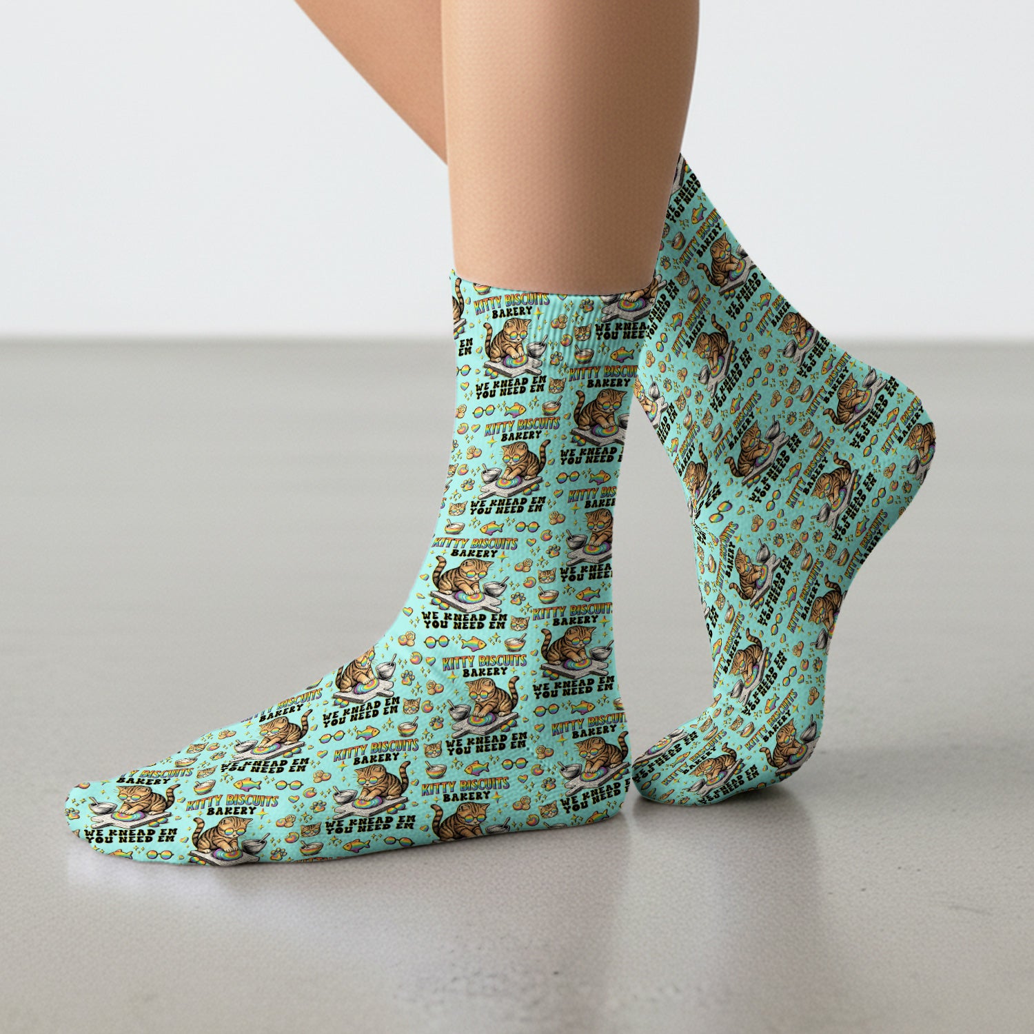 Pride Nurse Cat Baking Rainbow Dough Pattern Sock, Breathable Fabrics Medical Uniform