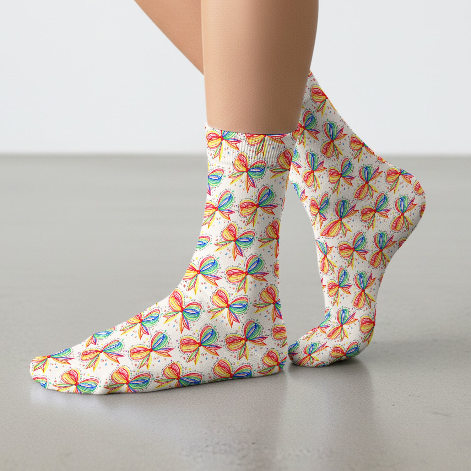 Colorful Rainbow Bow Pattern Sock, Socks for Nurse Doctor